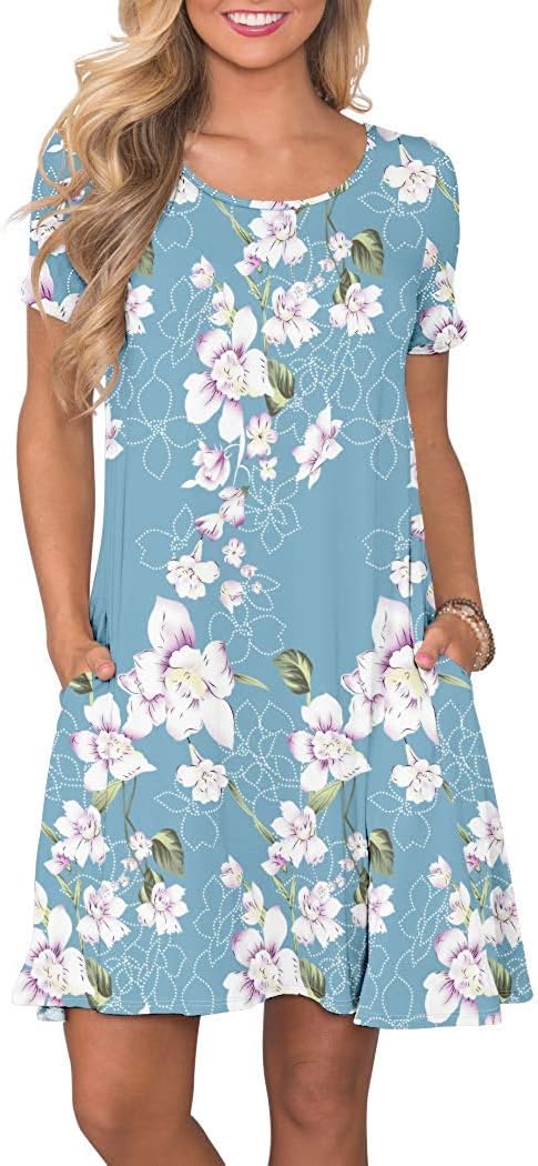 AUSELILY Women’s Summer Dresses Casual T-Shirt Short Sleeve Dress Loose Swing Short Dress with Pockets