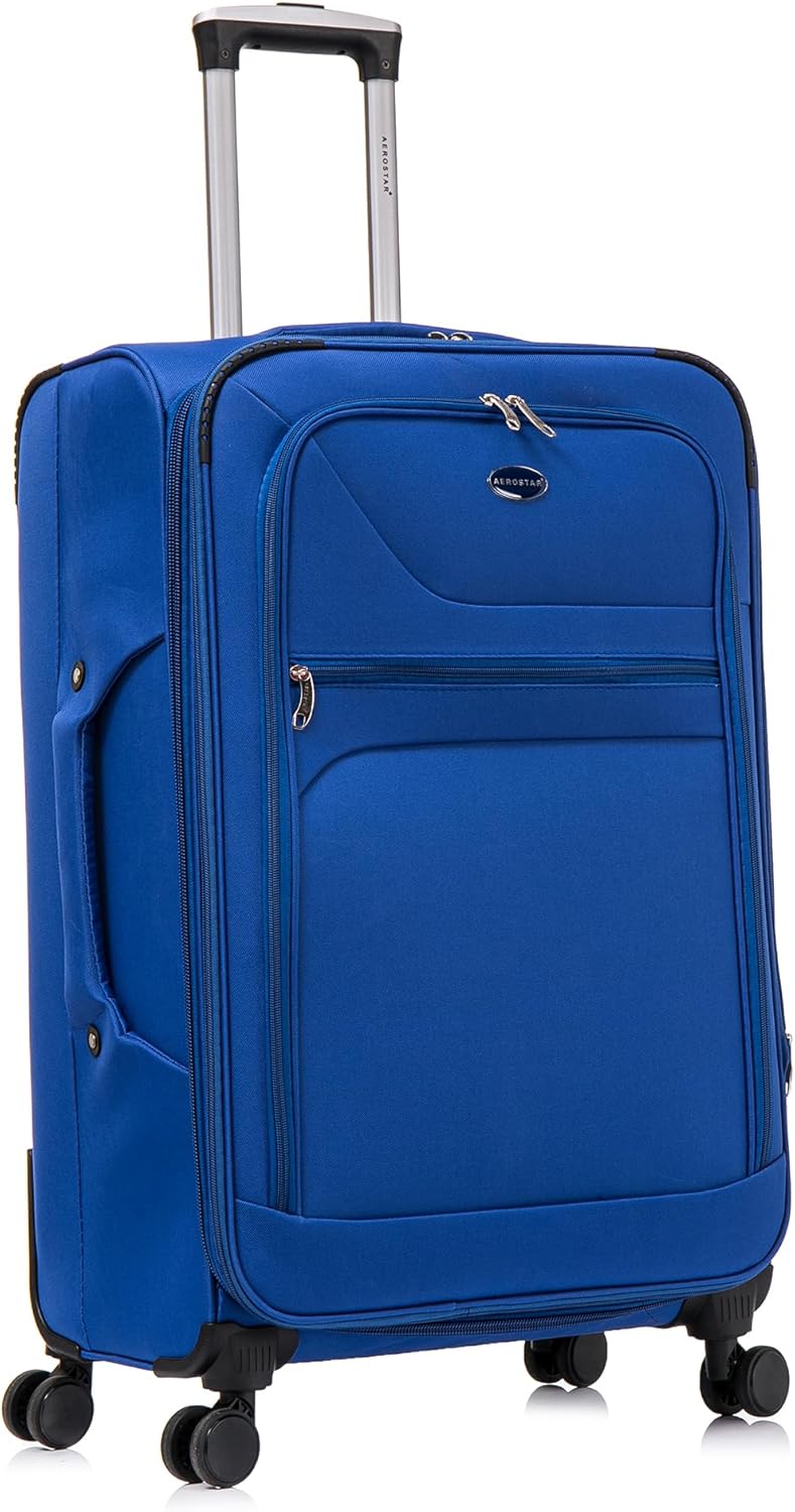 Aerostar Large 29” Lightweight Softshell Expandable Suitcase, Integrated Combination Lock, 4 Wheels Check in Luggage for 23kg (Royal Blue, 112 litres)