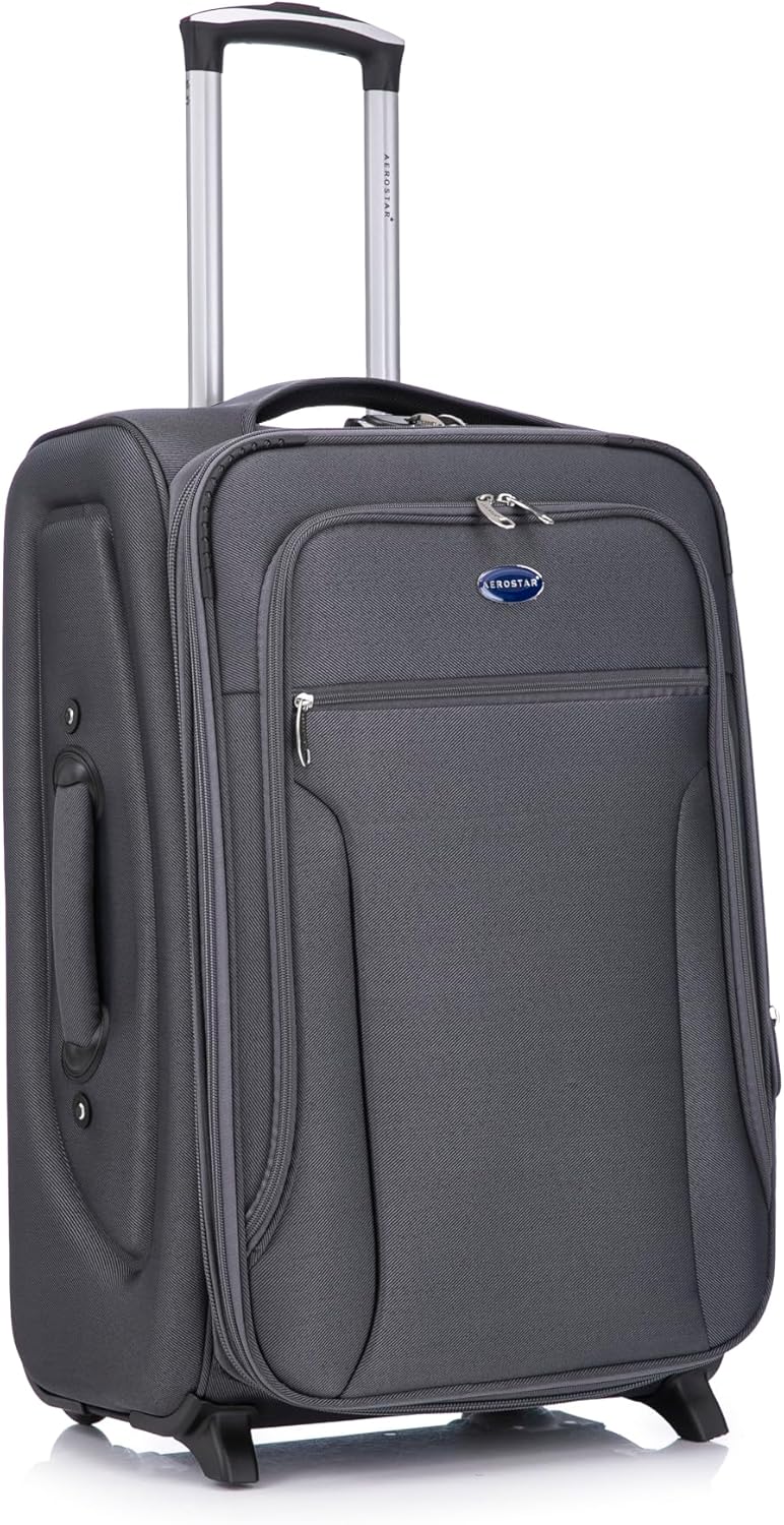 Aerostar Medium 26” Lightweight Softshell Expandable Suitcase, Check in Luggage 2 Corner Wheels with Integrated Combination Lock for 15 to 20kg (Charcoal Grey, 77 litres)