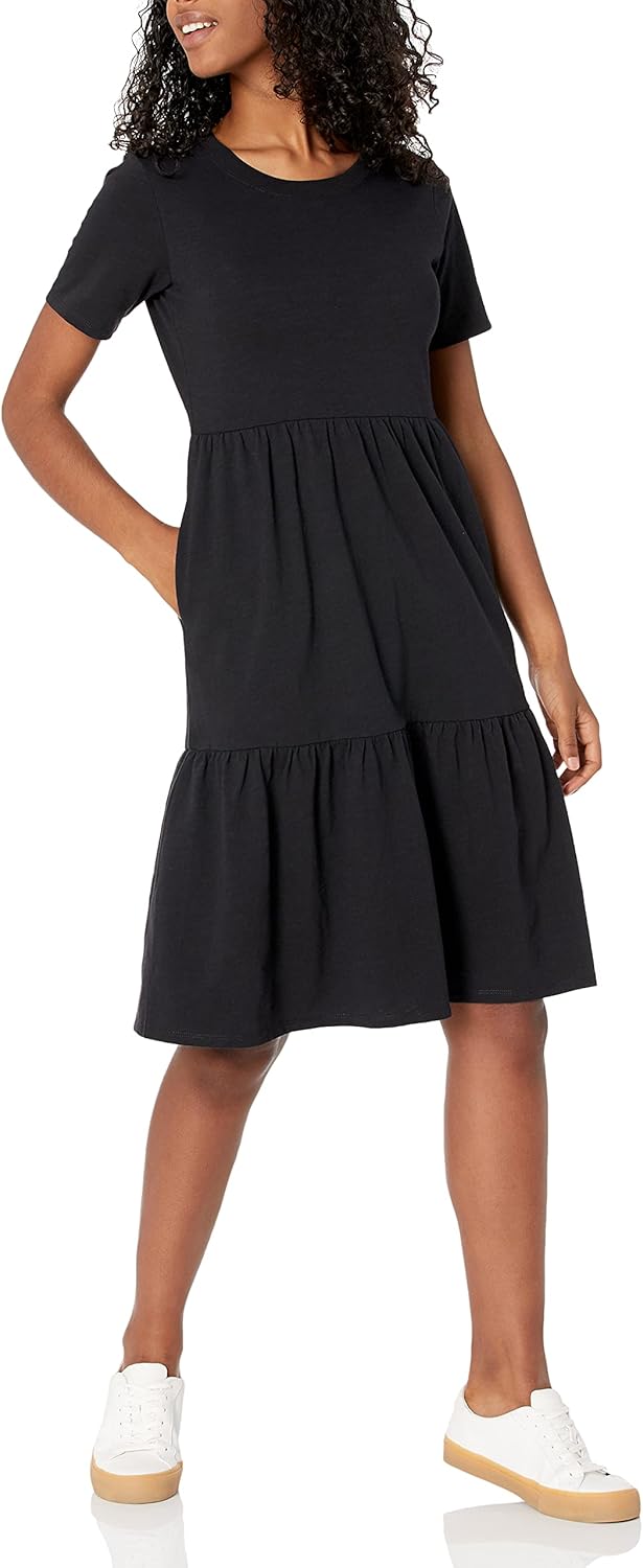 Amazon Essentials Women’s Casual Cotton Short Sleeve Crew Neck Tiered Dress