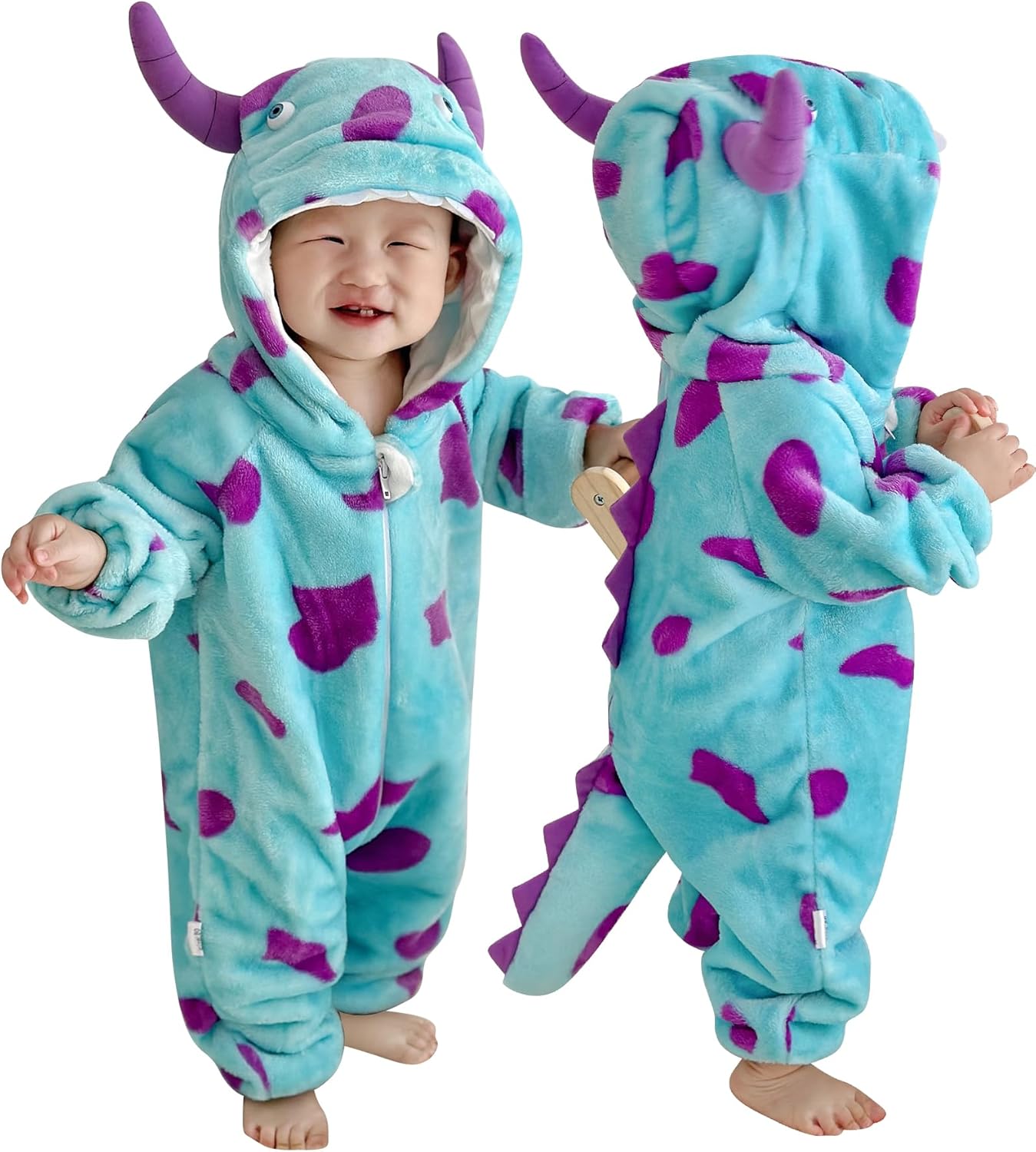 Baby Animal Romper Toddler Boys & Girls Onesies Outfit with Zipper Hooded Flannel One-Piece Pajamas Jumpsuits