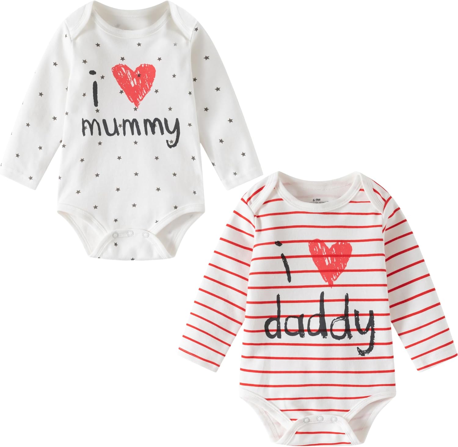 Baby Bodysuits 2 Pack – I Love Mummy & Daddy Long Sleeve Cotton Rompers – Unisex Baby Girl & Boy Outfits