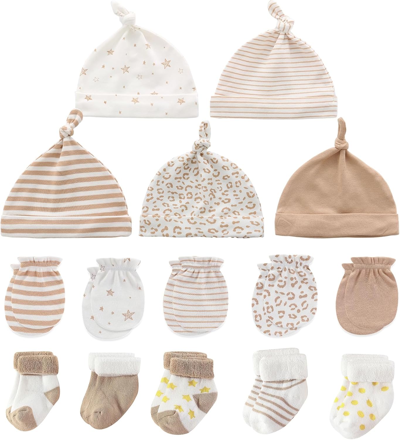 Baby Boys Caps Mittens and Thick Warm Socks Cotton Newborn Essentials Accessories (Hats+Gloves+Terry Socks), 0-6 Months