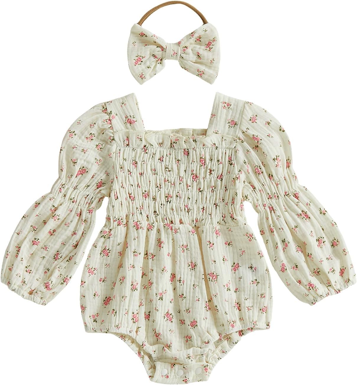 Baby Girl Clothes Newborn Girl Bubble Romper Long Sleeve Jumpsuit And Headband Outfit Cute Infant Clothing