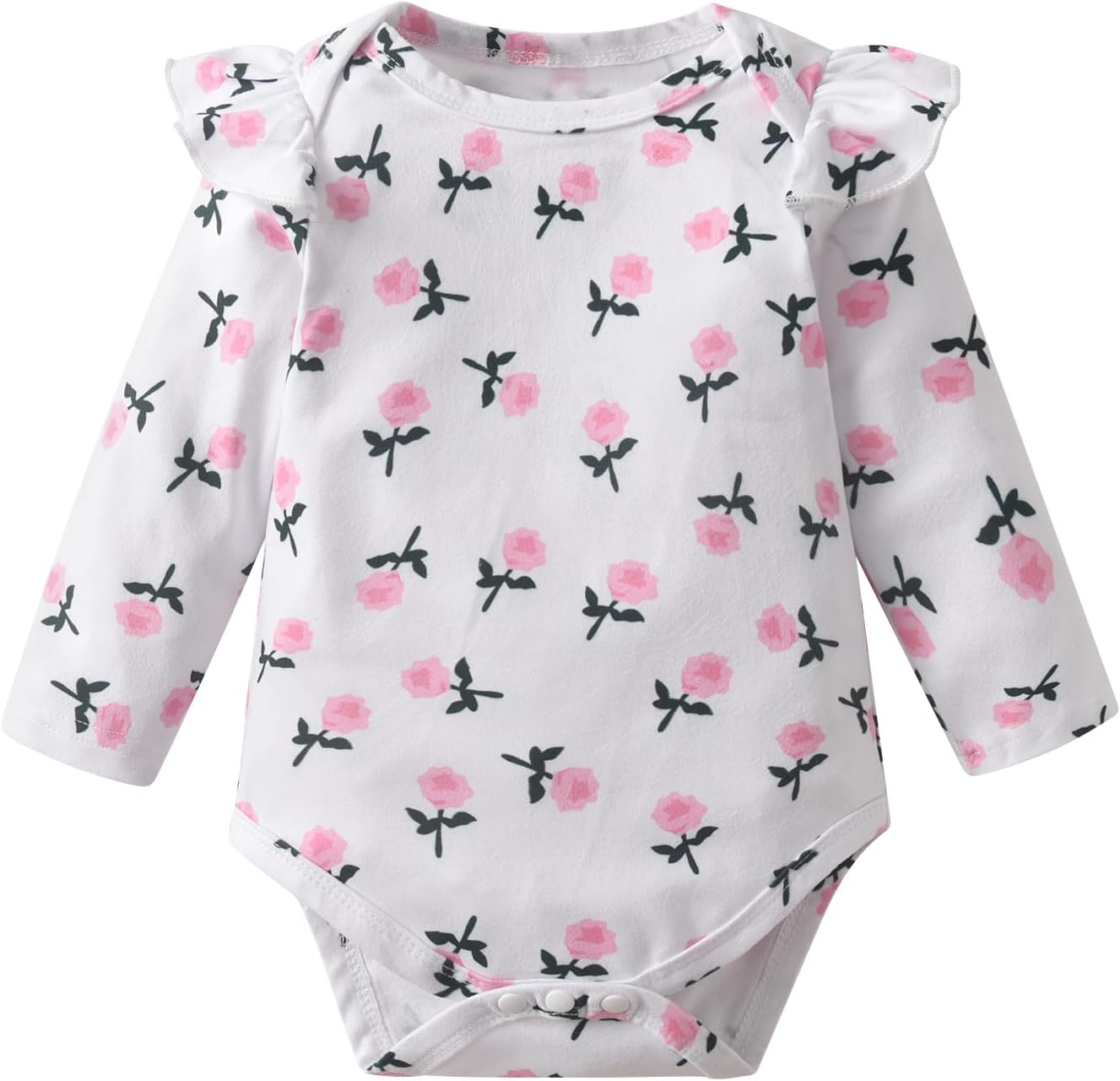 Baby Girl Clothes Ruffled Sleeve Tops Bear Print Dungarees 3-Piece Outfit Set