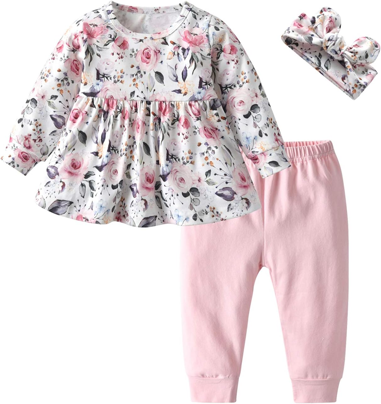 Baby Girl Outfits Girls Floral Printed Long Sleeve Top Pants 3pcs Clothes Set for Baby Girls