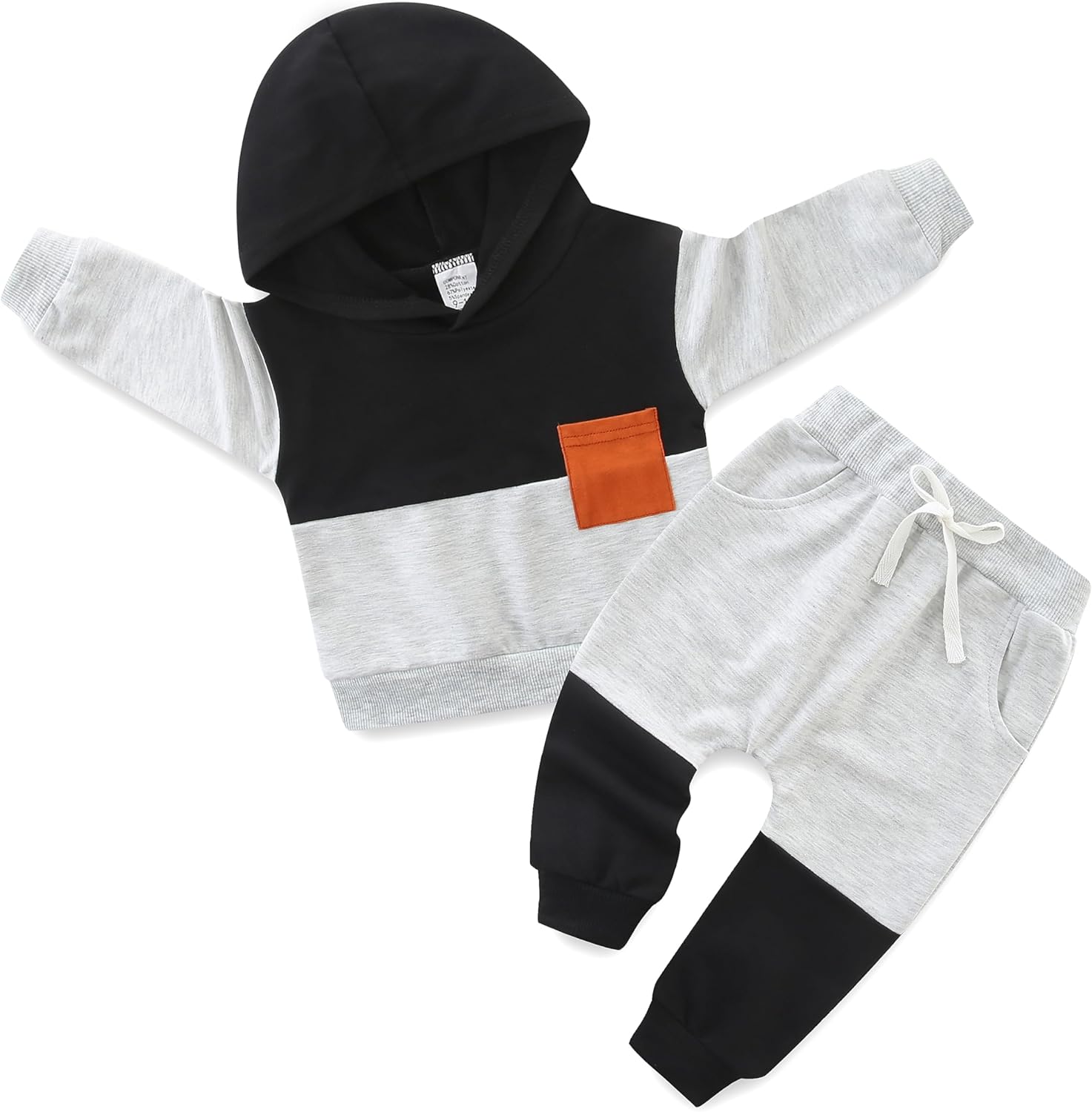 Baby Long Sleeve Hoodie Tops Pants Set 2PC, Boy Clothes, Contrast Color Sweatshirt, Grow Tracksuit Set