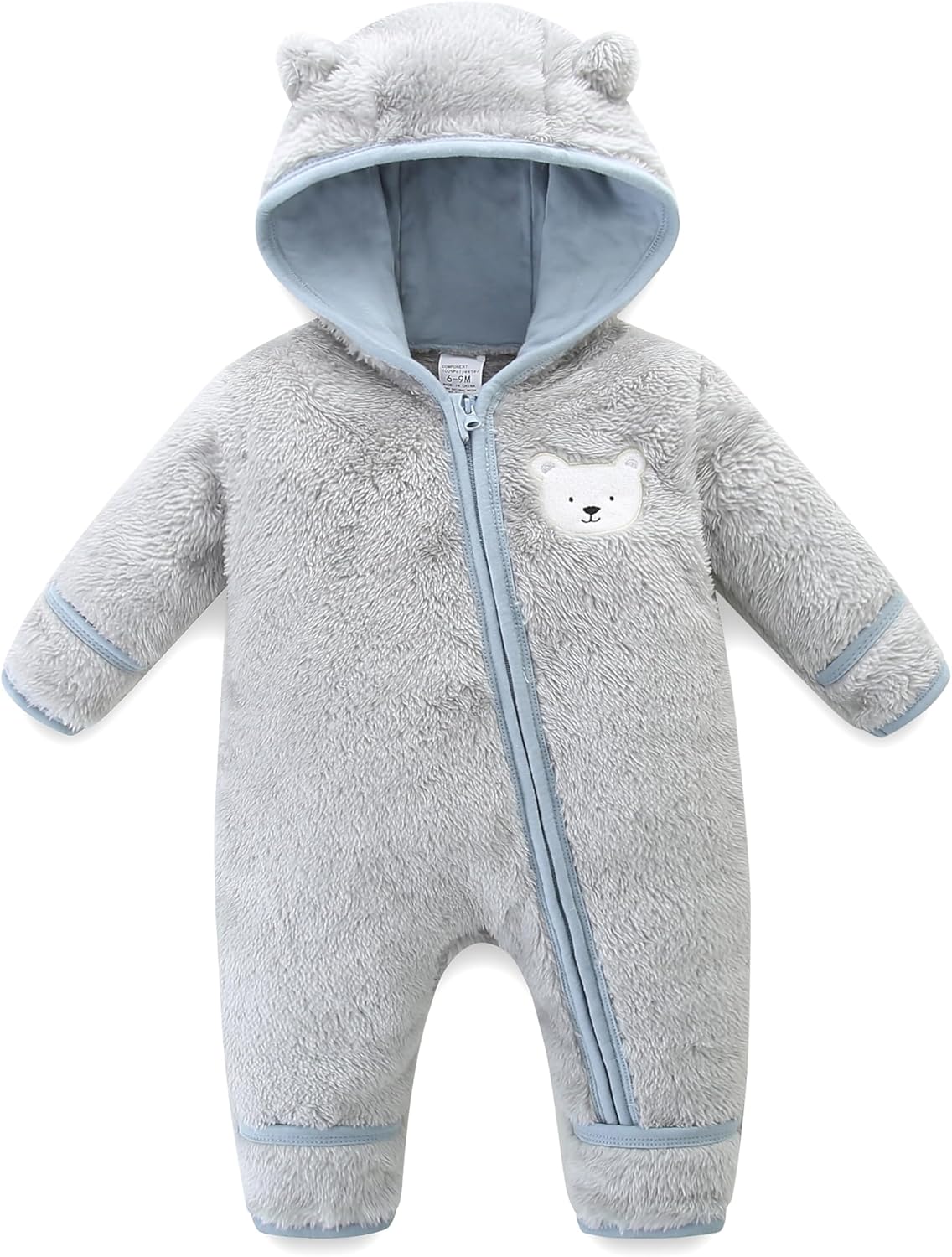 Baby Snowsuit Newborn Bear Hooded Footed Romper Fleece Snowsuit Newborn Clothes Baby Zipper Jumpsuit Cartoon Bear Winter Coat for Girls and Boys 0-18 Months