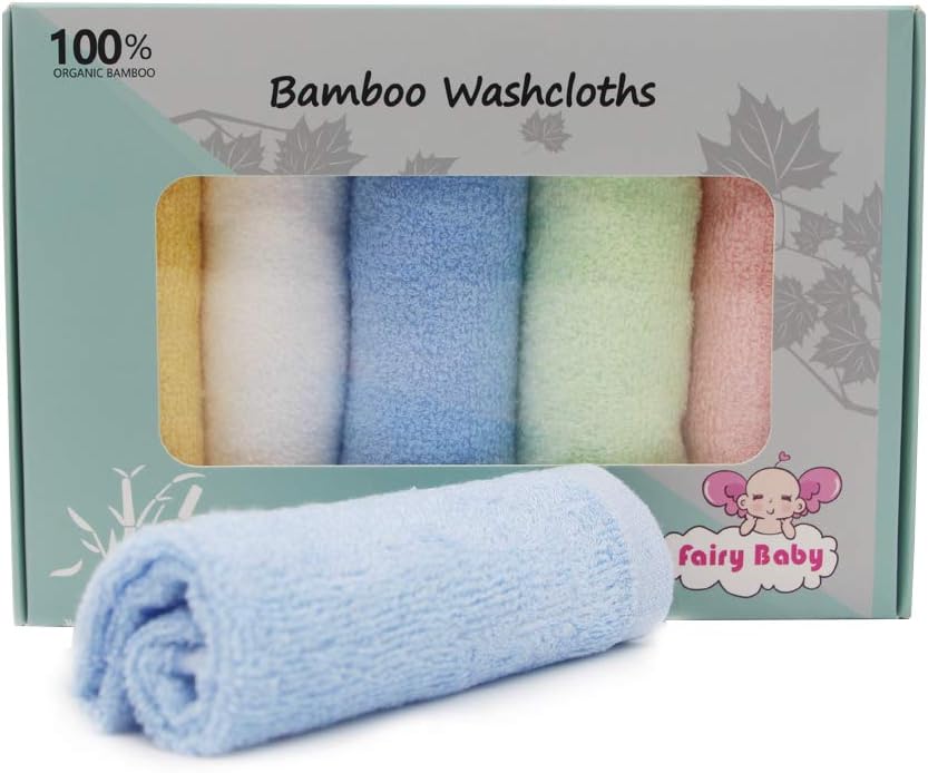 Baby Washcloths 100% Organic Bamboo Bath Washcloth Reusable Face Towels Anti-Bacterial Soft Towel Set Perfect for Newborn(5 Pack)