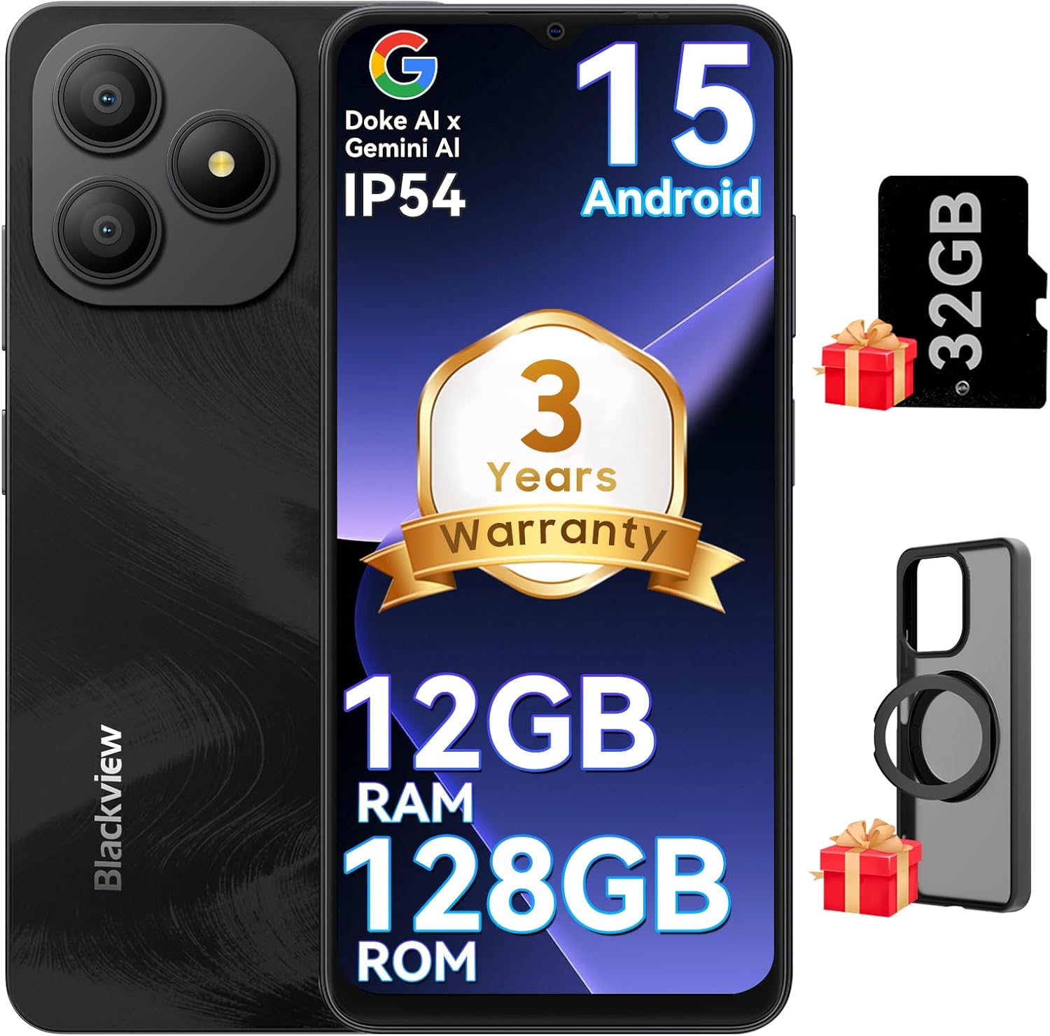 Blackview WAVE 9C Smart Android Phone,4G Sim-Free & Unlocked Mobile Phones, 12GB+128GB/2TB, Android 15 Phone 13MP+8MP AI Camera, 5000mAh/10W, Fingerprint/Eye Comfort Mode, 5G WiFi/GPS/OTG Smartphone