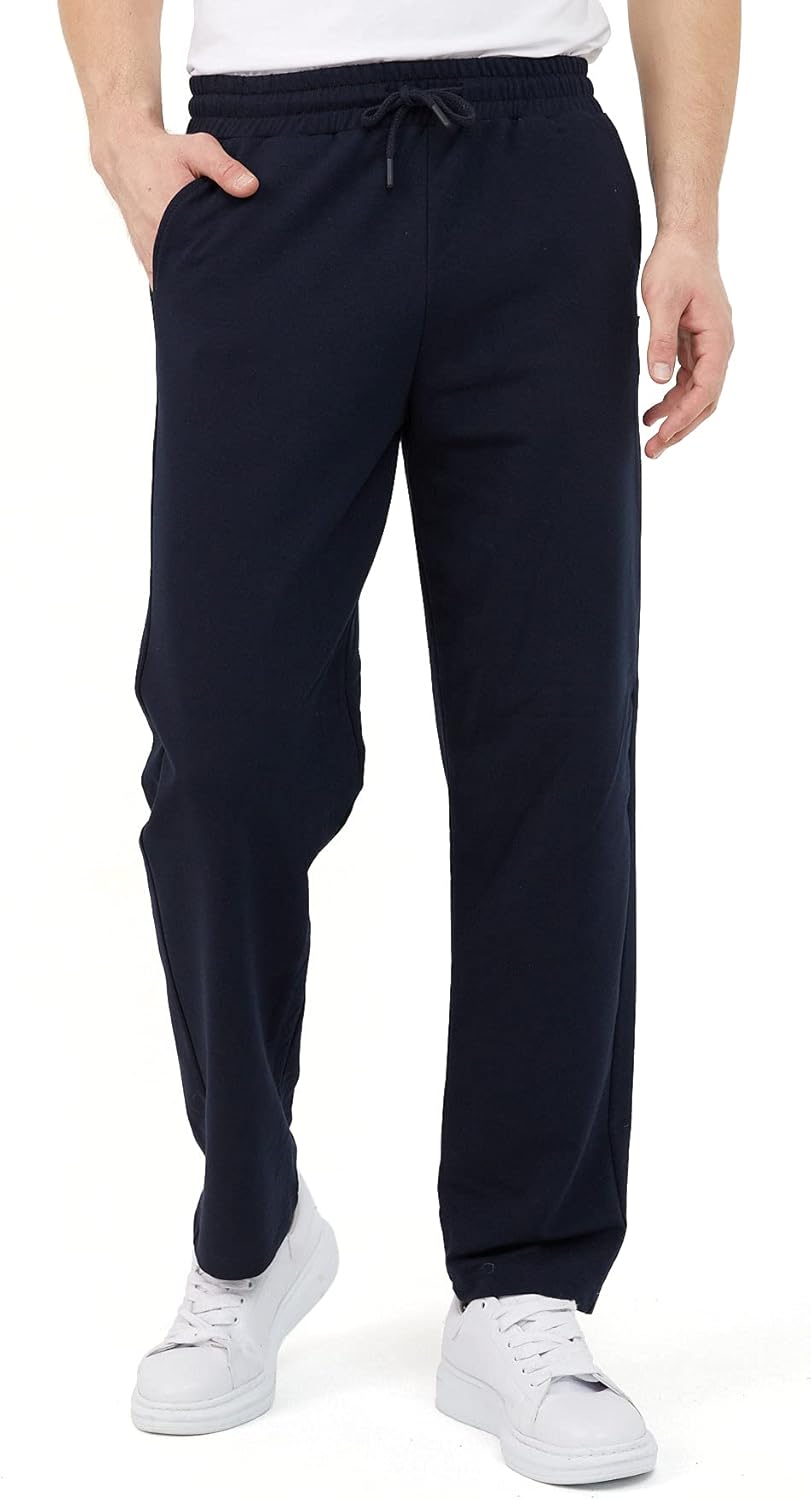 COMEOR Men’s Thin Lightweight Breathable Cotton Straight Leg Jogging Pants, Long Sweatpants, Men’s Jogger Training Trousers, Relaxing Tracksuit Bottoms