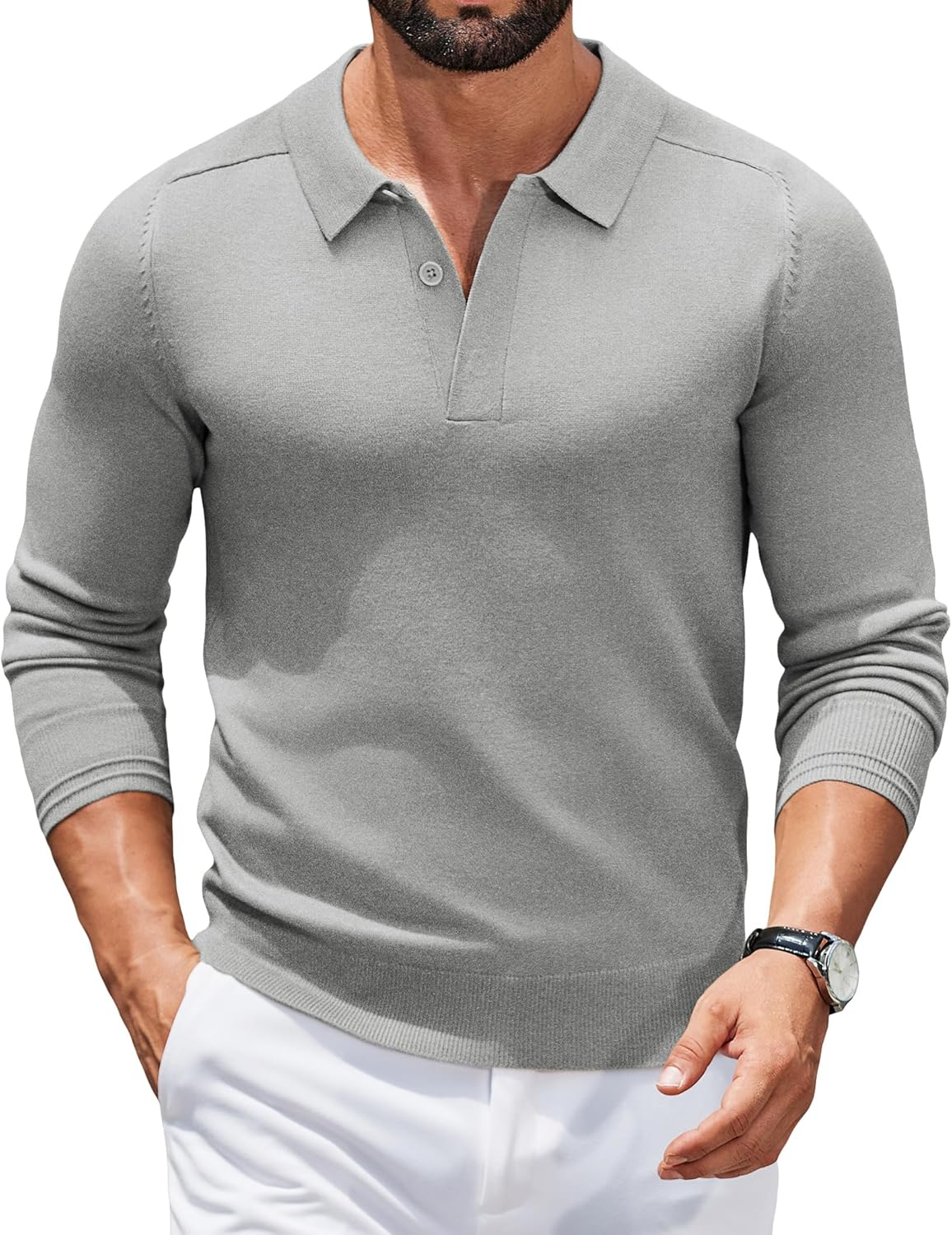 COOFANDY Men’s Jumper Long Sleeve Poloshirt Knitted Pullover Winter Sweater Casual Solid Color Sweatshirt Regular Fit