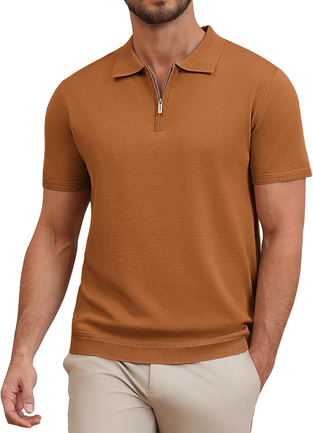 COOFANDY Men’s Polo Shirts Short Sleeve Knitted Zip Neck Polo T-Shirt Cooling Summer Golf Shirt Polos