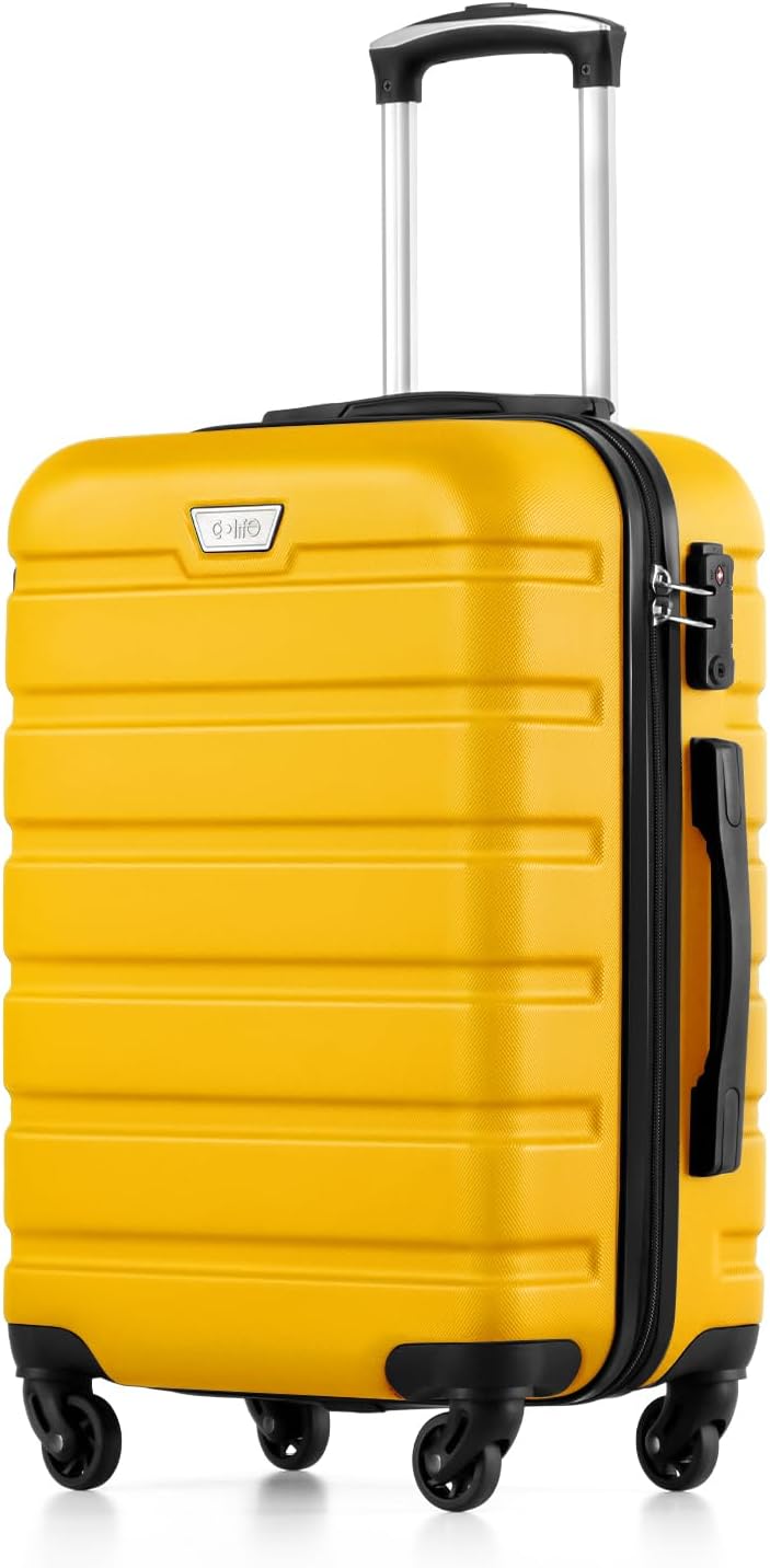 COOLIFE 20 Inch Carry On Suitcase for EasyJet, ABS+PC, Hardshell, Lightweight Durable Travel Cabin Luggage with 360°Rubber Spinner Wheels, YKK Zipper, Telescopic Handle, TSA Lock, Lemon Yellow