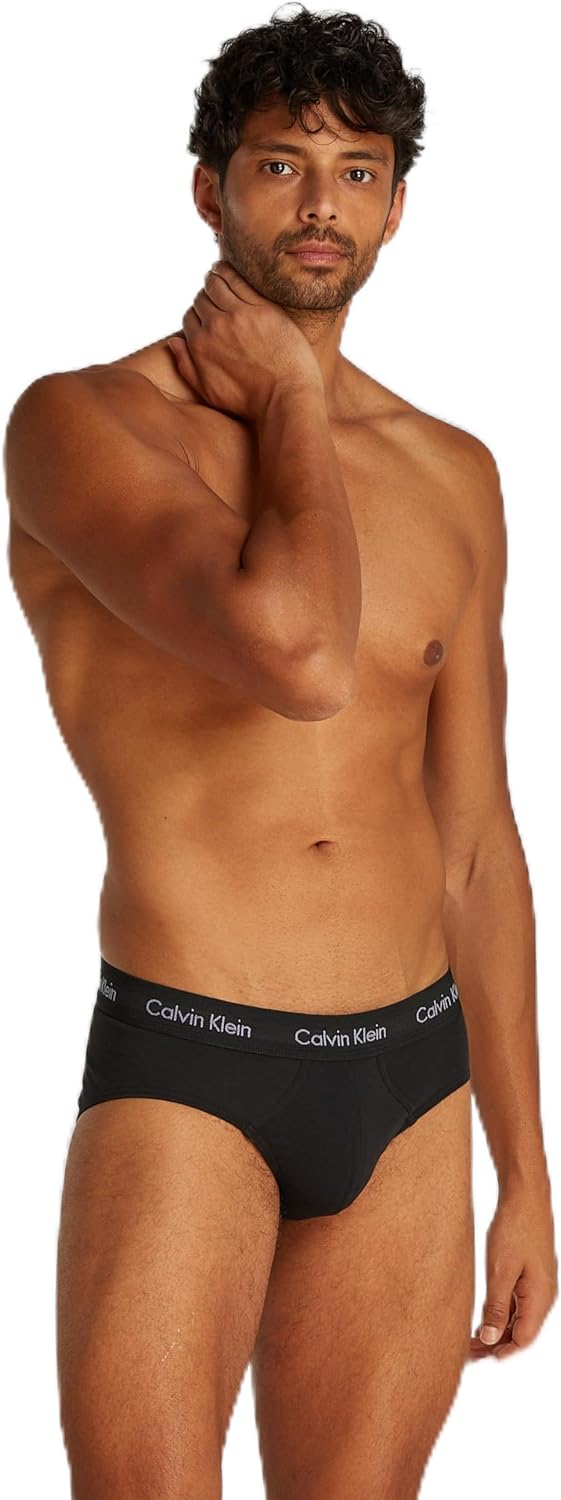 Calvin Klein Cotton Stretch 3 Pack Brief, Black with Red/Green/Navy
