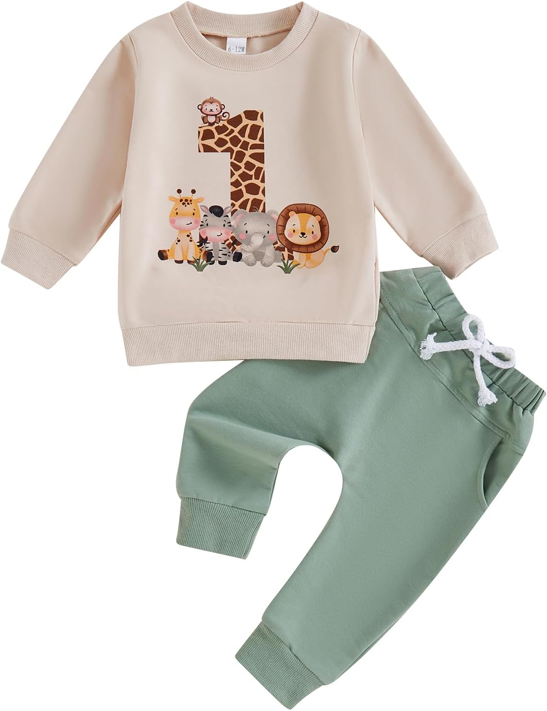 Carolilly Toddler Baby Boys First Birthday Outfits Long Sleeve Sweatshirt Pullover Letter Animal Print Birthday Boy+Pocket Pants 2PCs Baby Boys Clothing Sets Birthday Gift