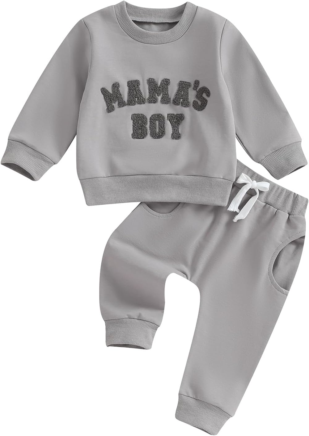 Carolilly Toddler Baby Boys Outfits Letter Embroidery MAMA’S BOY T-Shirt Long Sleeve Sweatshirts Pullover+Pocket Pants 2PCs Outfits Tracksuit Newborn Baby Boys Clothing Sets