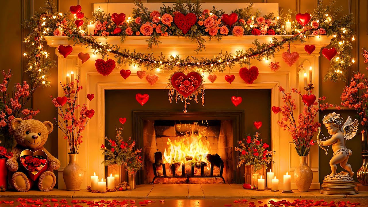 Cozy Valentine’s Day Fireplaces Music 💖 Romantic Valentine’s Music 🌹💝 Happy Valentine’s Day