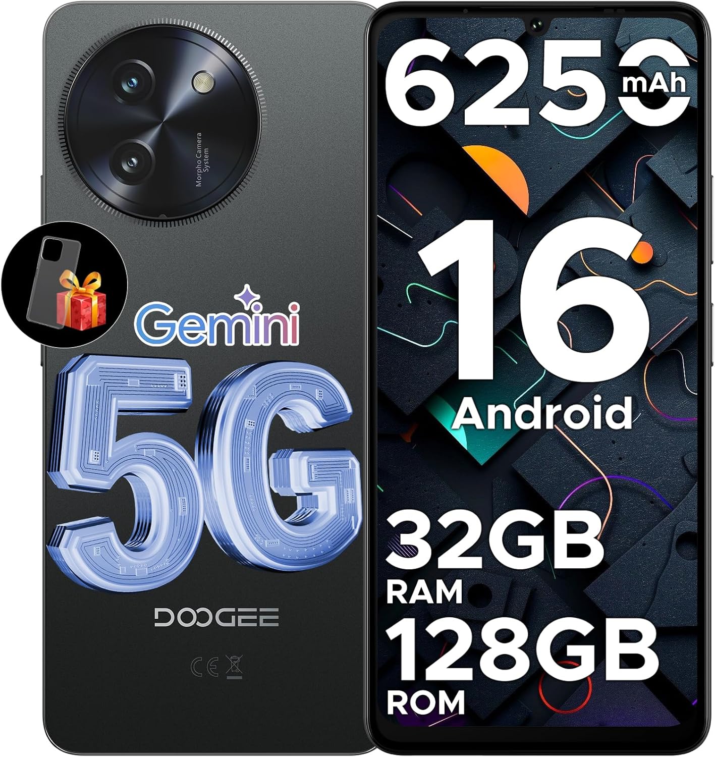 DOOGEE Note 59 Android 16 Mobile Phones, 5G smartphone with Gemini AI, 120Hz, 6250mAh, 6.75″ HD+ Android Phone, 32GB+128GB/2TB, Dual SIM Free Unlocked Mobile Phone, Widevine L1, Face ID/BT5.0/OTG/NFC