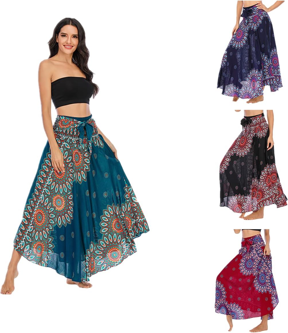 Daysskk Womens Summer Skirts Floral Print 2 in 1 Boho Dress Maxi Skirts for Summer Lightweight