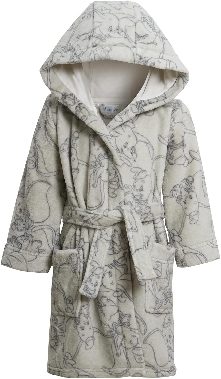Disney Baby Girls & Boys Dumbo Dressing Gown Kids Hooded Bath Robe Grey Elephant Unisex Fleece Nightwear