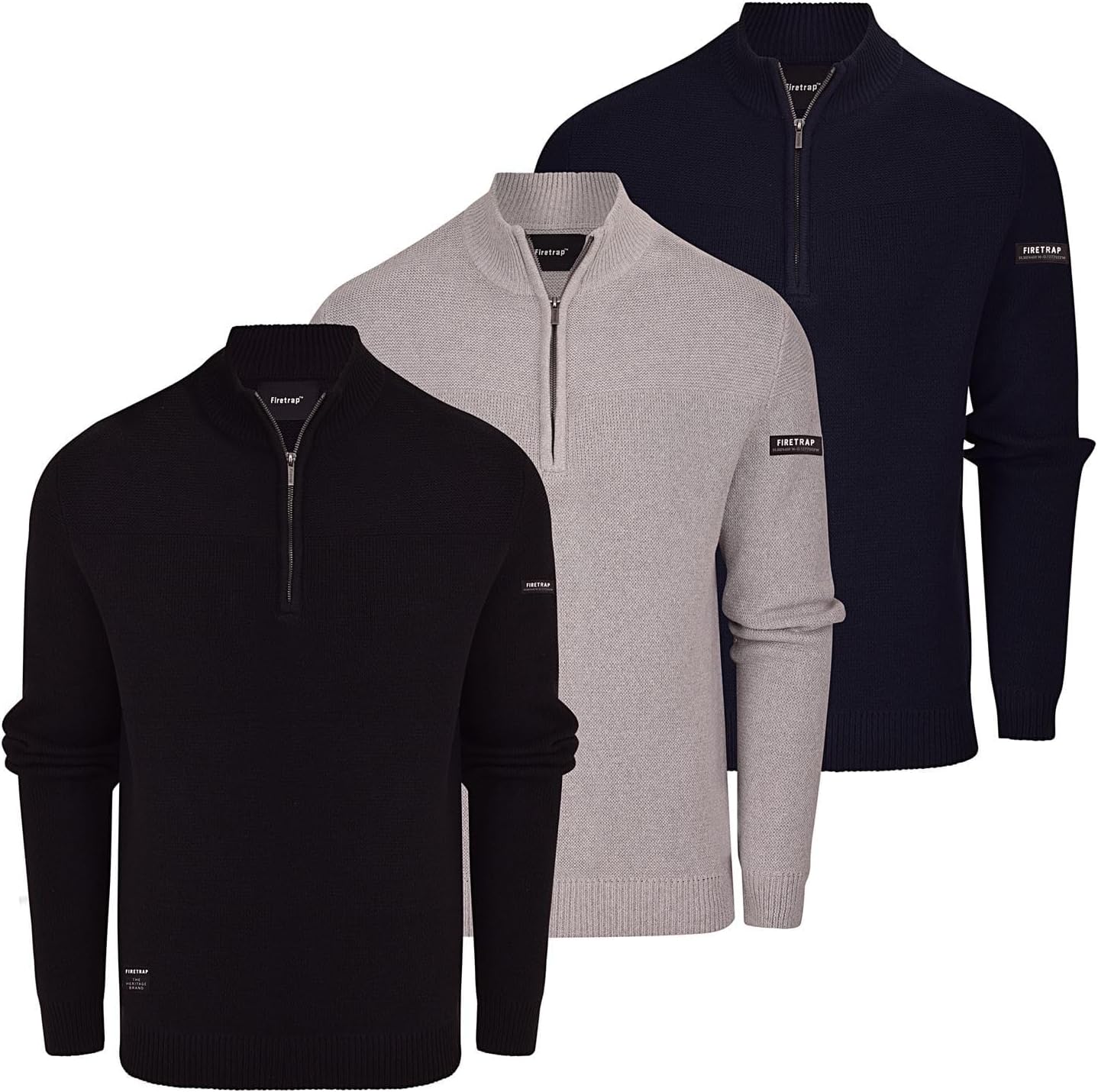 Firetrap Men’s Fashion Designer 1/4 Zip Jumper – Cotton Blend Warm Winter Quarter Zip Pullover Sweaters – Heavyweight Knitted Knitwear Jumpers, Casual Smart 1/2 Half Zipper Mens Clothing