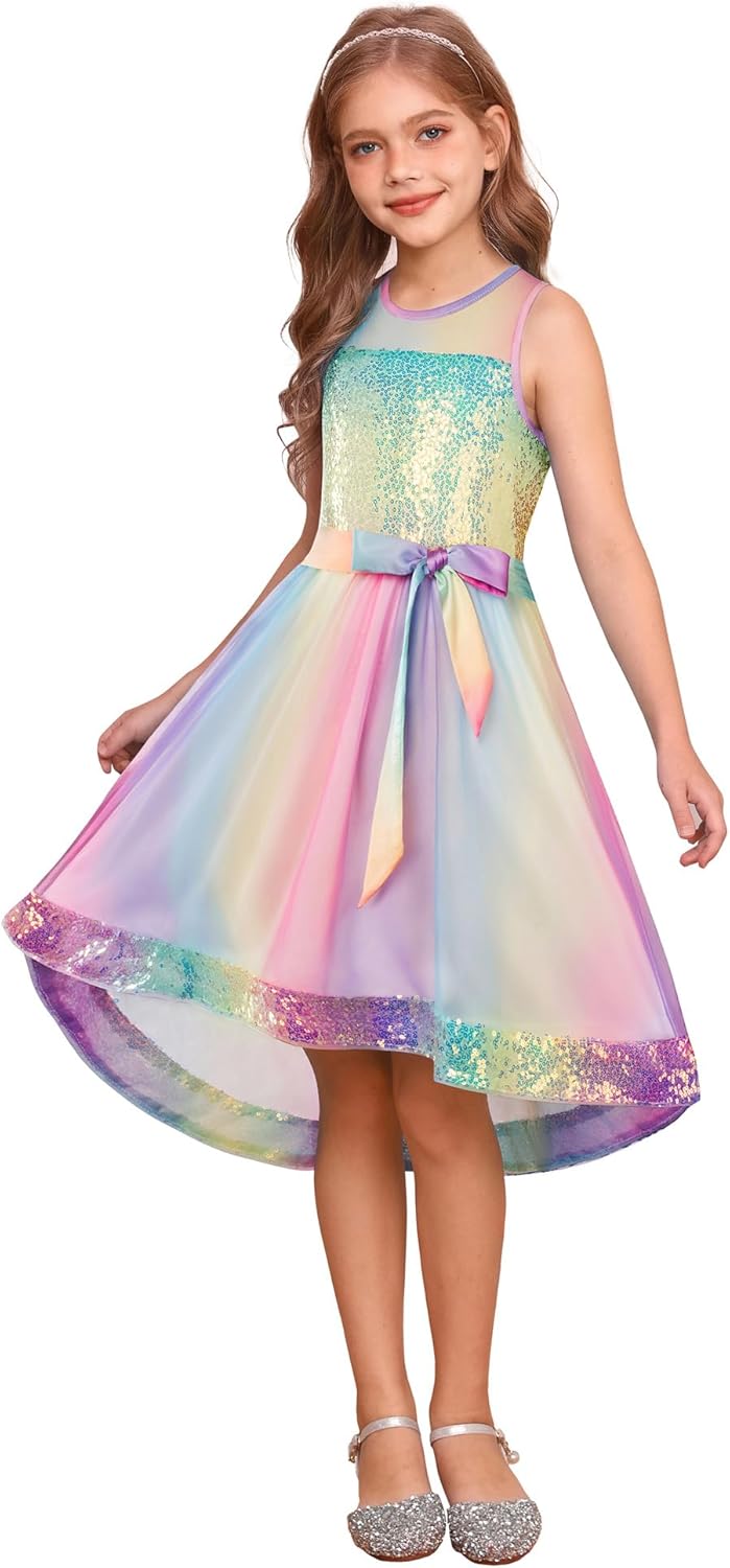 GRACE KARIN Girls Sequin Mesh Princess Dress Sleeveless Birthday Party Occasion Flower Girl Fancy Dress with Satin Belt