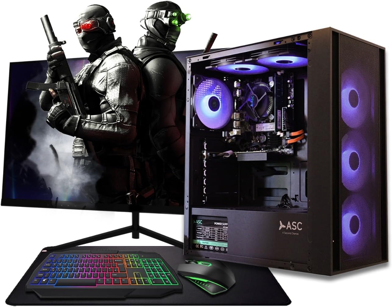 Gaming PC Bundle, i7-3770 3.90GHz, 16GB RAM, GT 730 2GB, 256GB SSD + 1TB HDD, 500W 80+ PSU, Black 6 Fan RGB Gaming Case, WiFi, Windows 11, 22″ Monitor Bundle, 1 Year Warranty