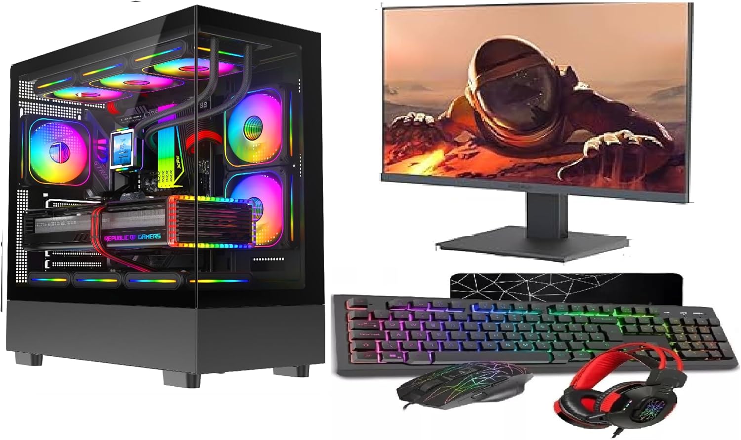 Gaming PC Desktop Computer Bundle, i7-3770 3.90GHz, 16GB RAM, GT 730 2GB, 256GB SSD + 1TB HDD, 500W 80+ PSU, Black 9 Fan Glass RGB Case, WiFi, Windows 11, 22″ Monitor