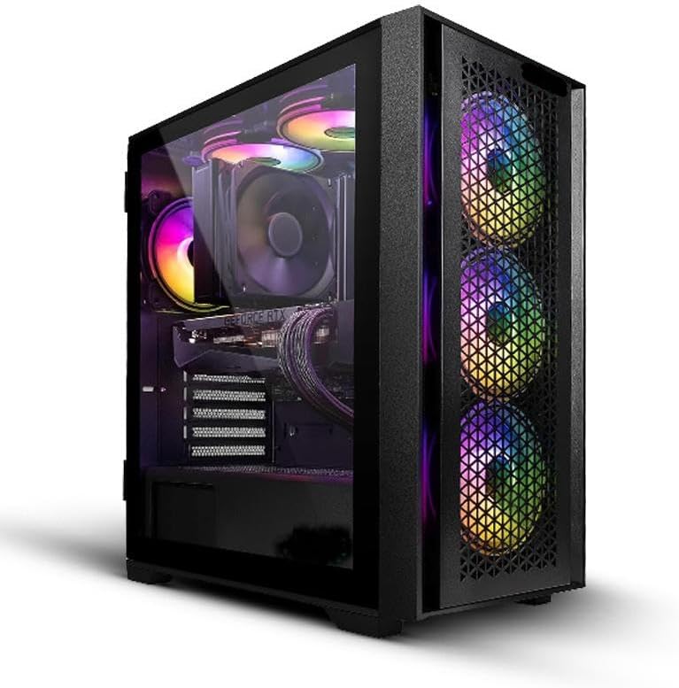 Gaming PC Tower, Intel Core i7-3770, 16GB RAM, GT 730 2GB Graphics, 1TB HDD + 256GB SSD, Windows 11, Entry Level, Black 6 Fan RGB Case – Ready To Use Setup