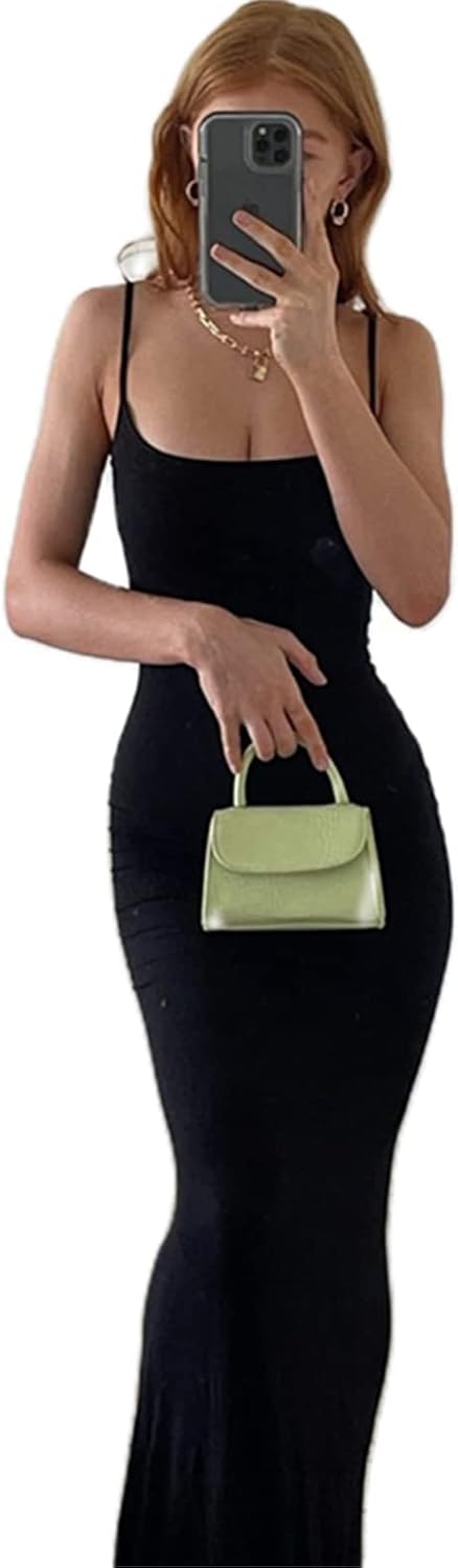 Geagodelia Women’s Summer Maxi Dress Ladies Sexy Spaghetti Strap/Long Sleeve Bodycon Long Party Dresses Y2k Aesthetic Clothes