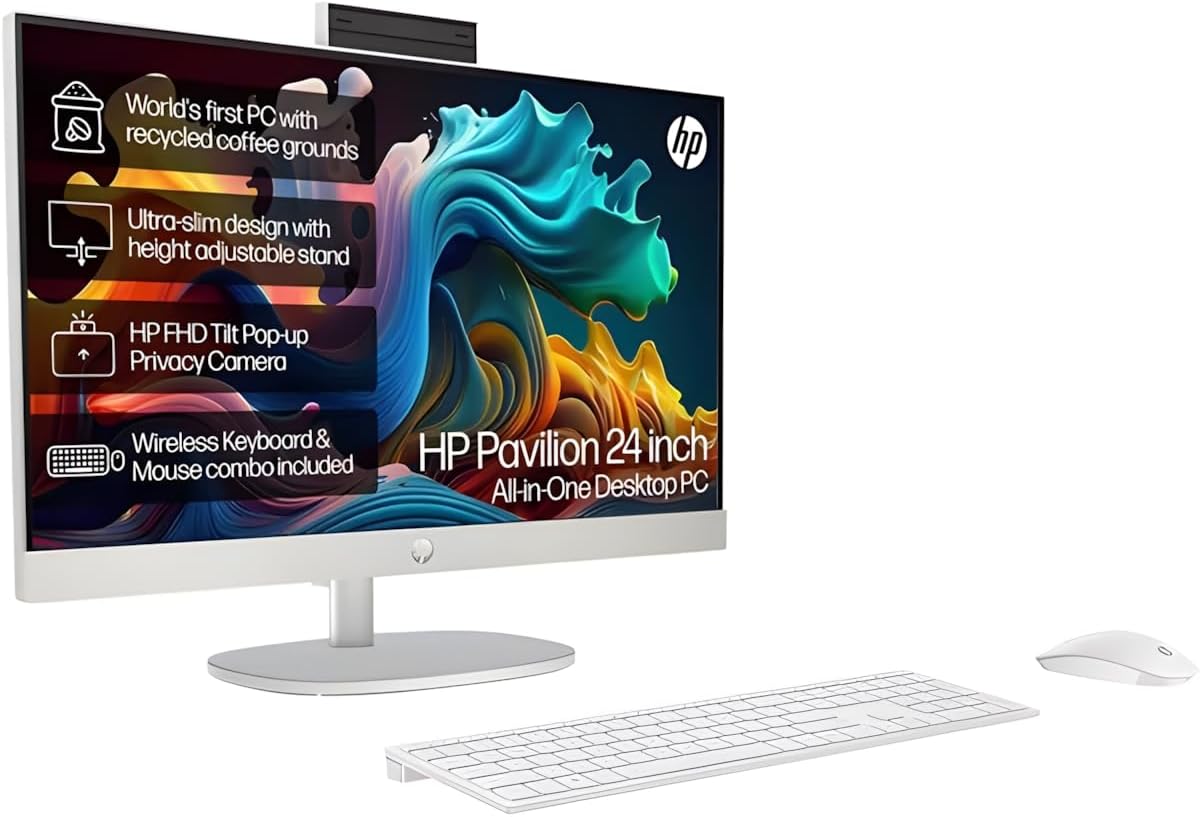HP 24-cr0037na 23.8″ All-In-One Desktop PC | AMD Ryzen 7 | 16GB RAM | 1TB SSD | Dual 2W Speakers | Full HD Webcam | Full HD IPS Display | 99% sRGB | Windows 11 Home | White