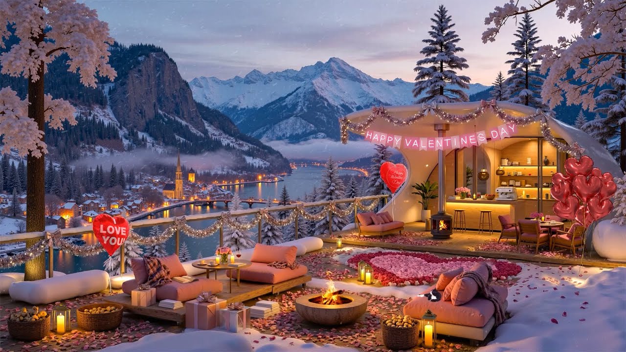 Happy Valentine’s Day at a Snowy Riverside Café Terrace ❄️ Romantic & Warm Jazz for Focus & Calm ☕