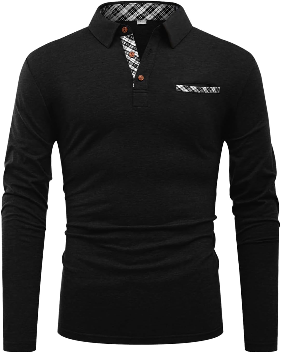 Hisir Polo Shirts for Men Cotton Long Sleeve T-Shirts Patchwork Collar Regular Tops Workwear with Real Pocket