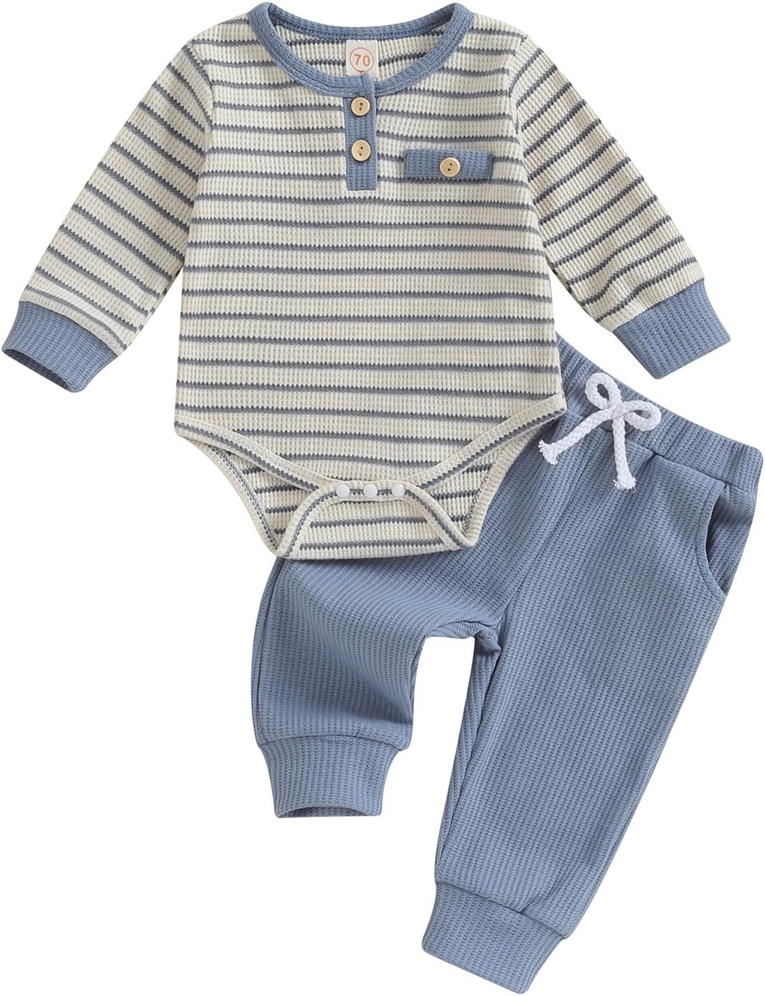 Infant Baby Boys 2Pcs Tracksuit Stripes Print Long Sleeve Romper Elastic Waist Long Pants Set Casual Clothes Set Spring Fall