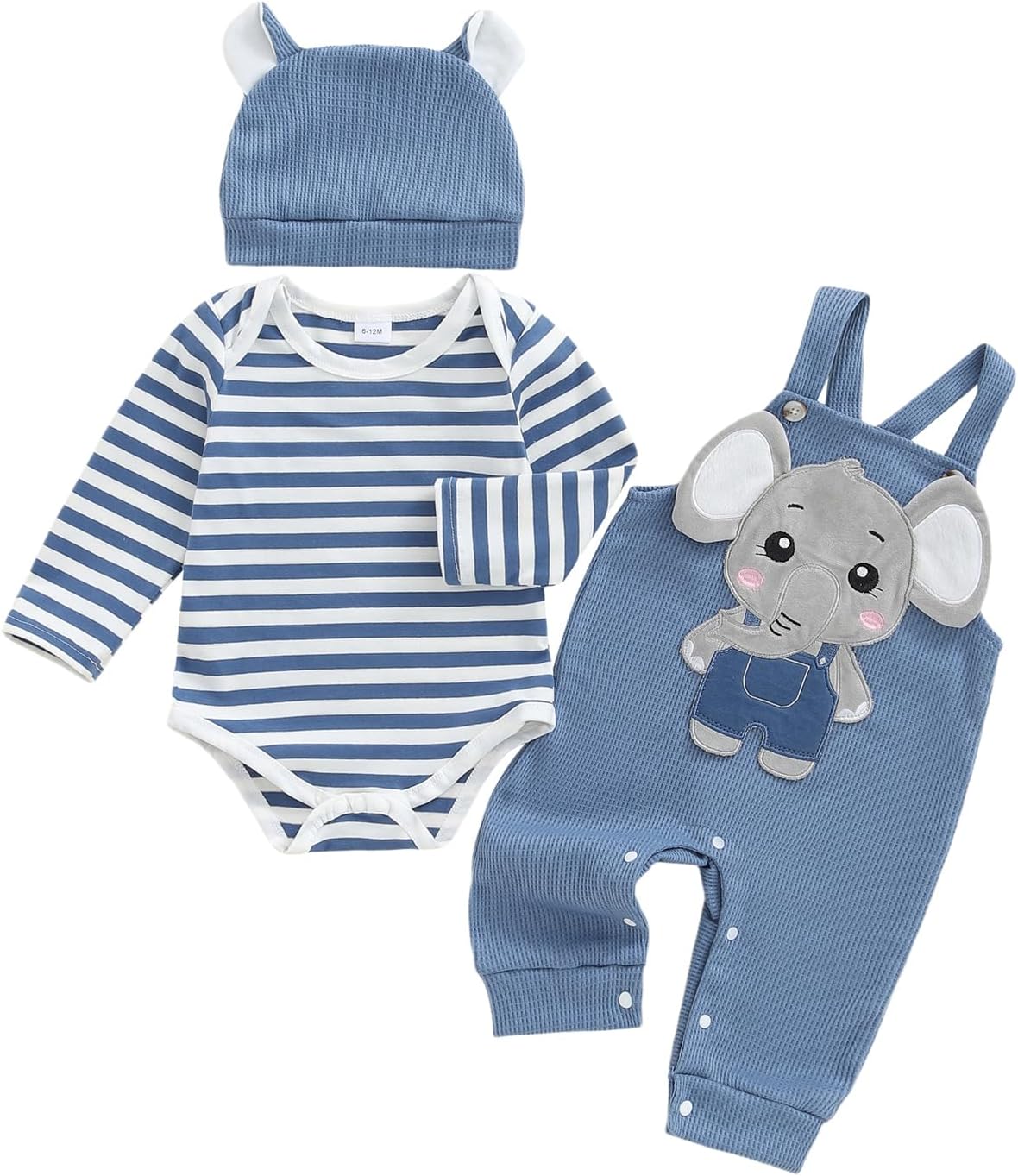 Infant Newborn Baby Boys 3Pcs Outfit Cute Baby Clothes Long Sleeve Striped Romper Animal Embroidery Overalls Hat 0 18 Months Spring Fall