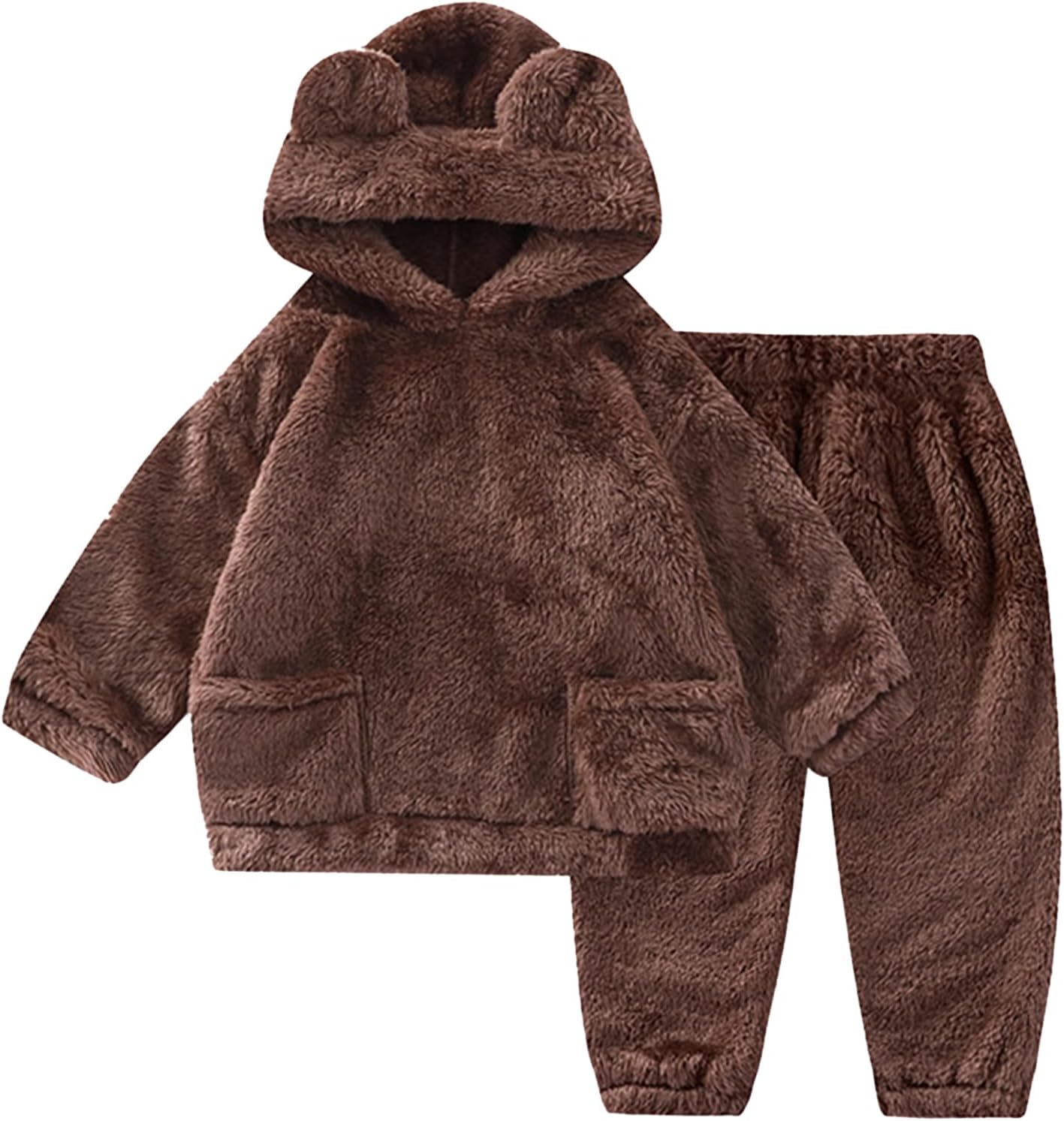 JiAmy Baby Toddlers Fleece Sweatshirt Set Hooded Winter Warm Tracksuit Outfit Tops And Pants Sets Infant Pullover Soft Cute Solid Two Piece Clothes Girls Boys 12 Months-4 Years