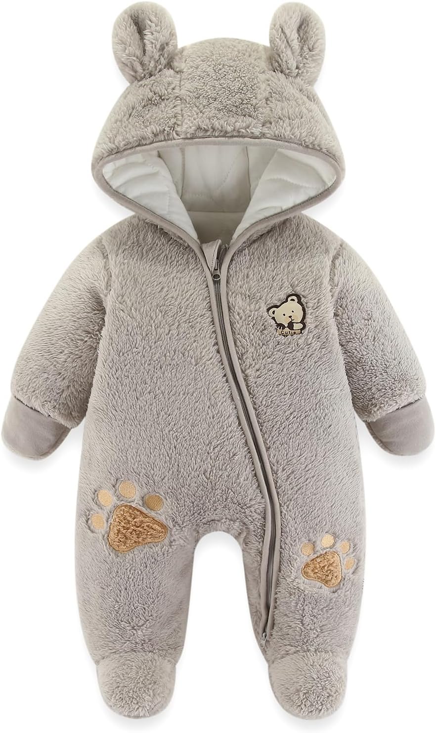 JiAmy Newborn Baby Winter Hooded Romper, Cartoon Zipper Footie Fleece Snowsuit Jumpsuit Outfits 0-12 Months