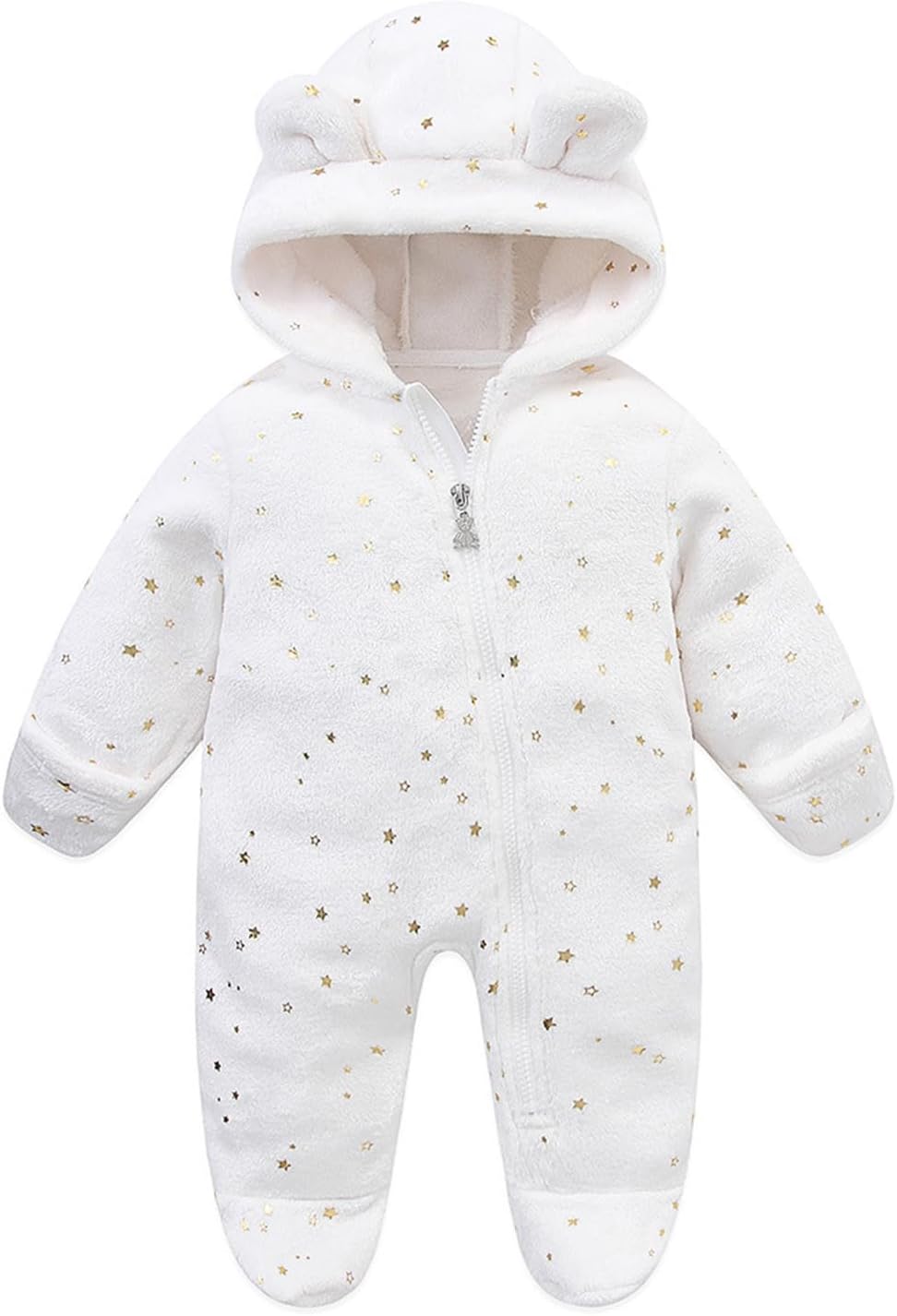 JiAmy Newborn Fleece Romper Winter Baby Hooded Jumpsuit Onesie Zip Footed Flannel Outfits for 0-12 Months