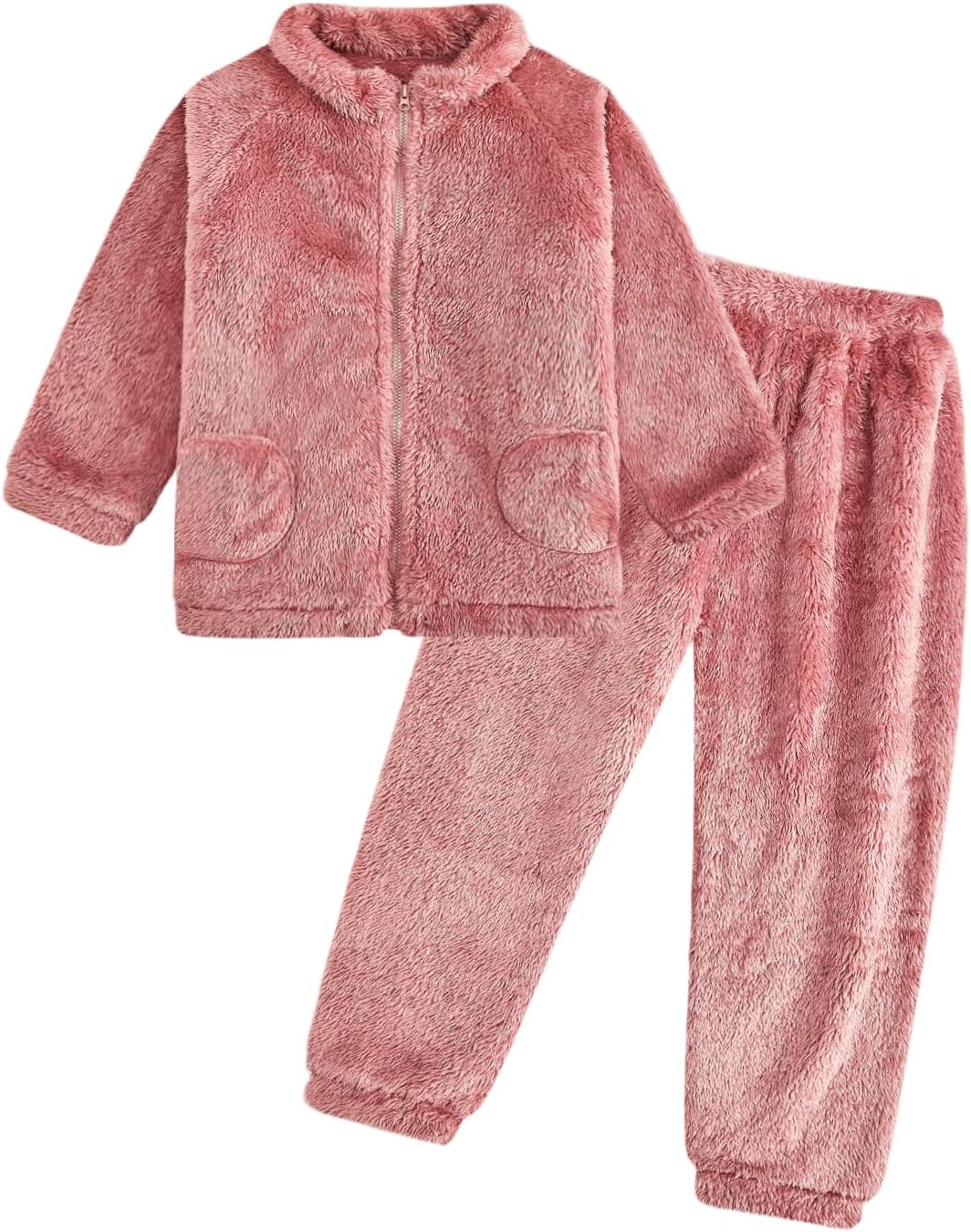 JiAmy Toddler Baby Girl Outfits Unisex Kids Fleece Winter Zipper Long Sleeve Tops with Pants Sweatshirt Pajamas Tracksuit Sets for 1-5 Years