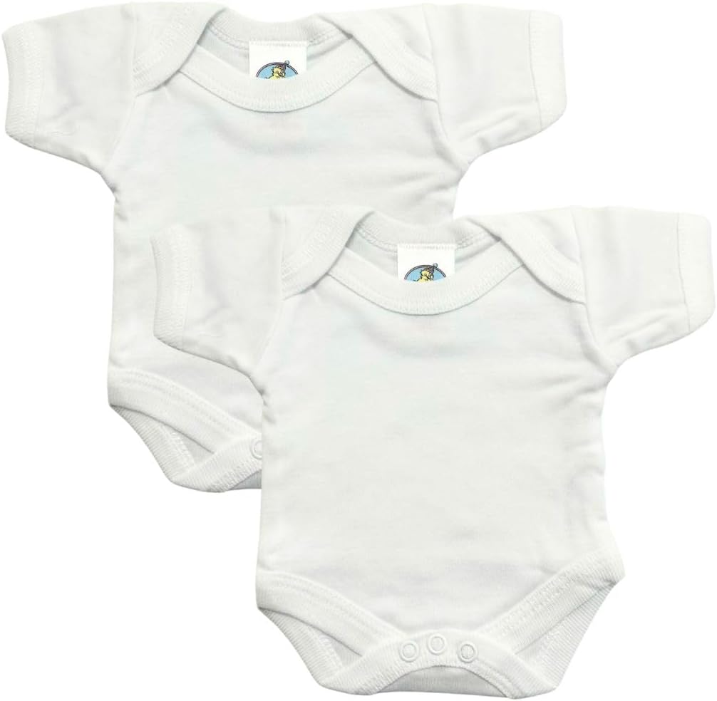 Junior Joy 0-3 Months Baby Bodysuits, 100% Combed Cotton, Super Soft, Short Sleeves, Envelope Neck, Popper Fastening for Easy Nappy Change, Durable, Machine Washable, Pack of 2