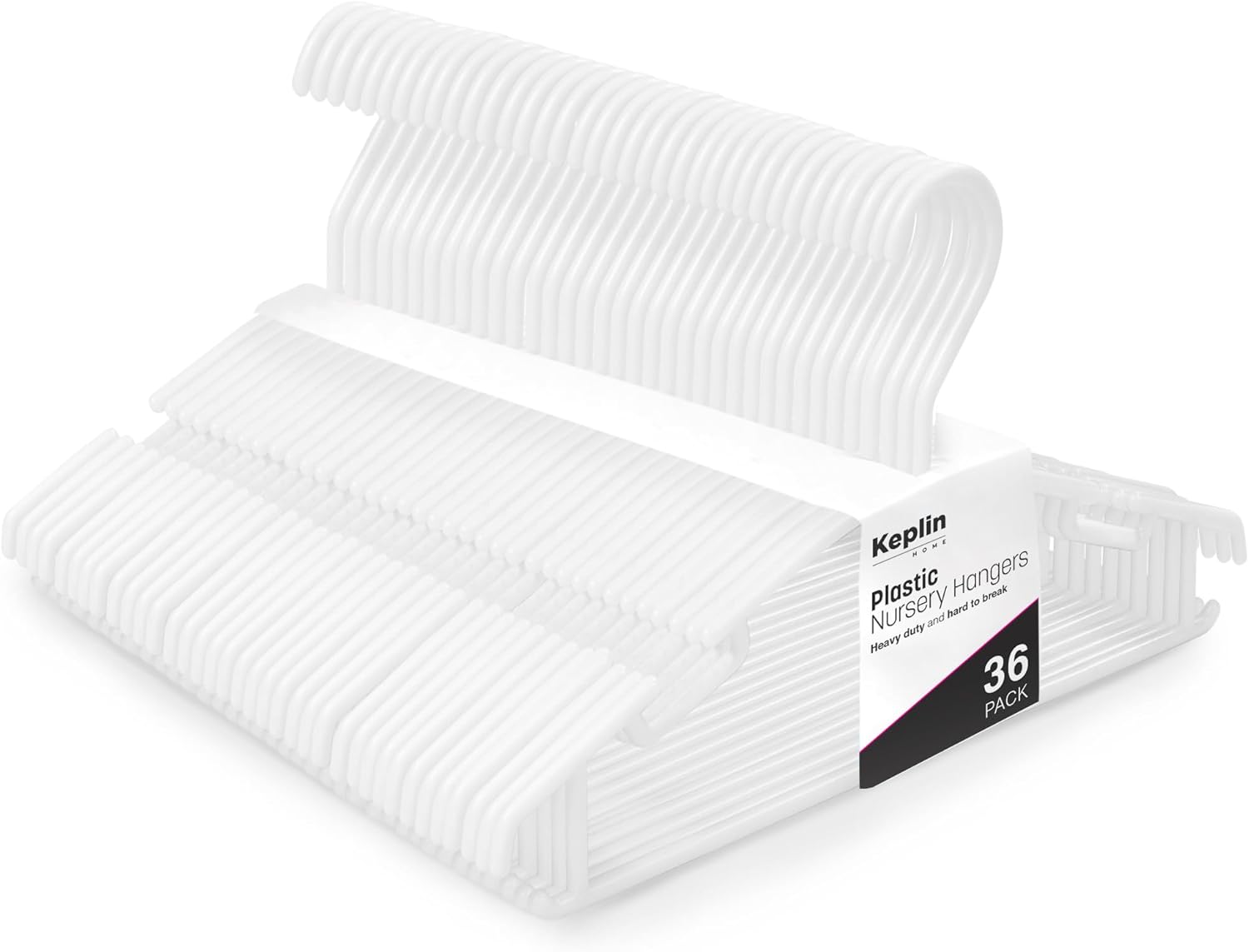 KEPLIN 36 Pack Plastic Baby Hangers, Nonslip Nursery Coat Hangers, Space Saving Tubular Hangers, More Storage for Kids Children Clothes Dresses Unisex (27x15cm) White