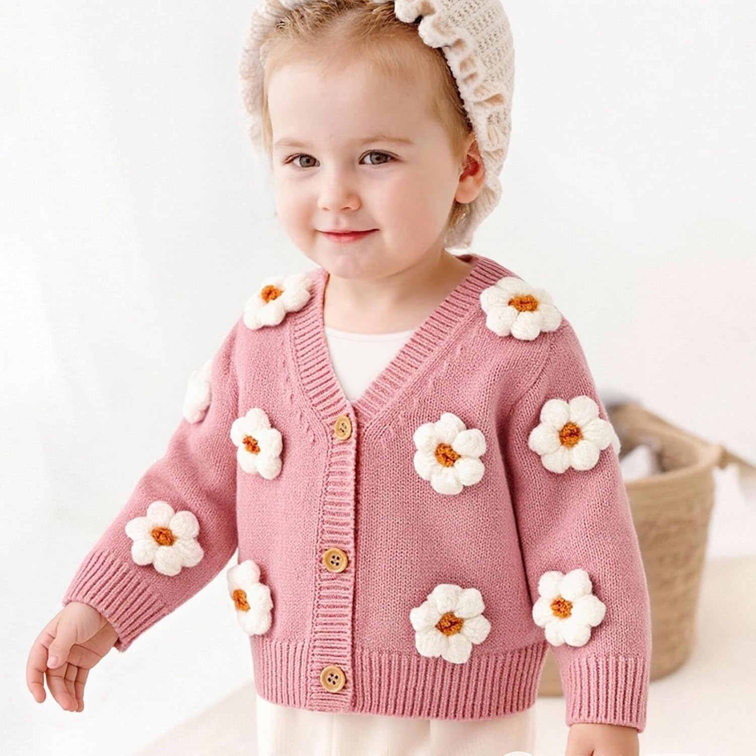 LAWKUL Baby Toddler Girl Cardigan Warm Sweater Floral Long Sleeve Jumpers Coats Knitted Clothes