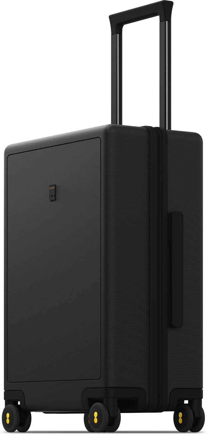 LEVEL8 Carry on Suitcase Cabin Luggage 100% PC Trolley Case Micro-Diamond Textured Design with Wheels Lightweight, TSA Approved Hard Shell(55cm, 40L,Black)