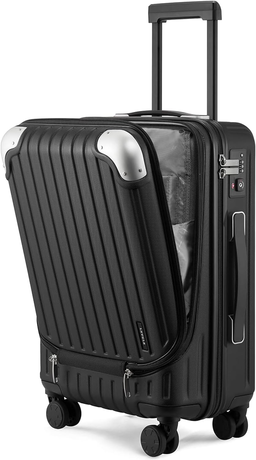 LEVEL8 Lightweight Hard Case Shell ABS+PC Luggage with 4 Spinner Wheels and TSA Lock, 20 Inch Hand Luggage Cabin Suitcase Hardcase Suitcase and Trolley, 55CM, Zwart, 37x24x55.5CM, 36L, Zwart,