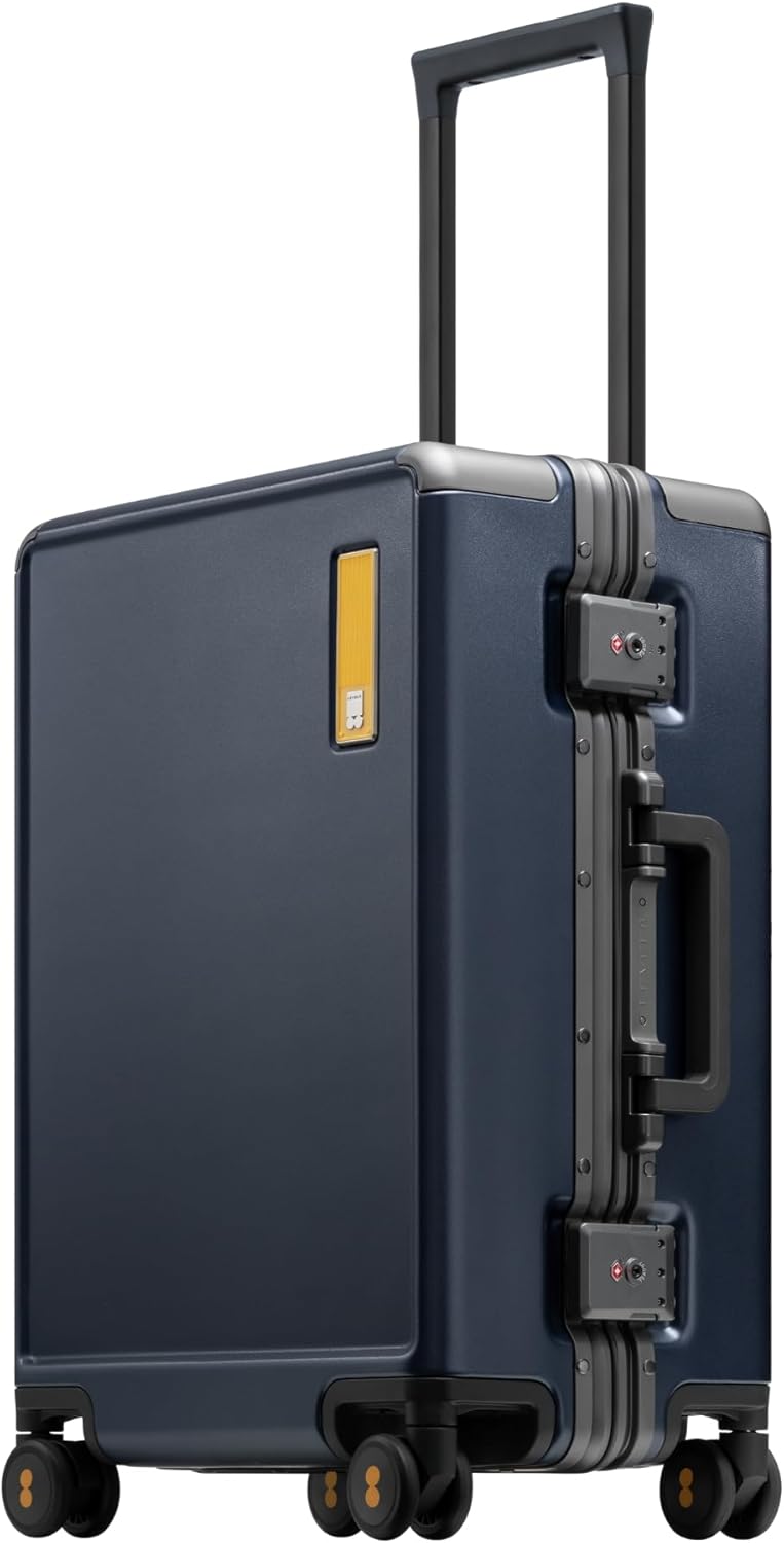 LEVEL8 Zipperless Luggage Carry on Suitcase with Aluminum Frame 20 Inch Trolley PC Hardside Spinner Suitcase Double TSA, Hegent SeriesBlue