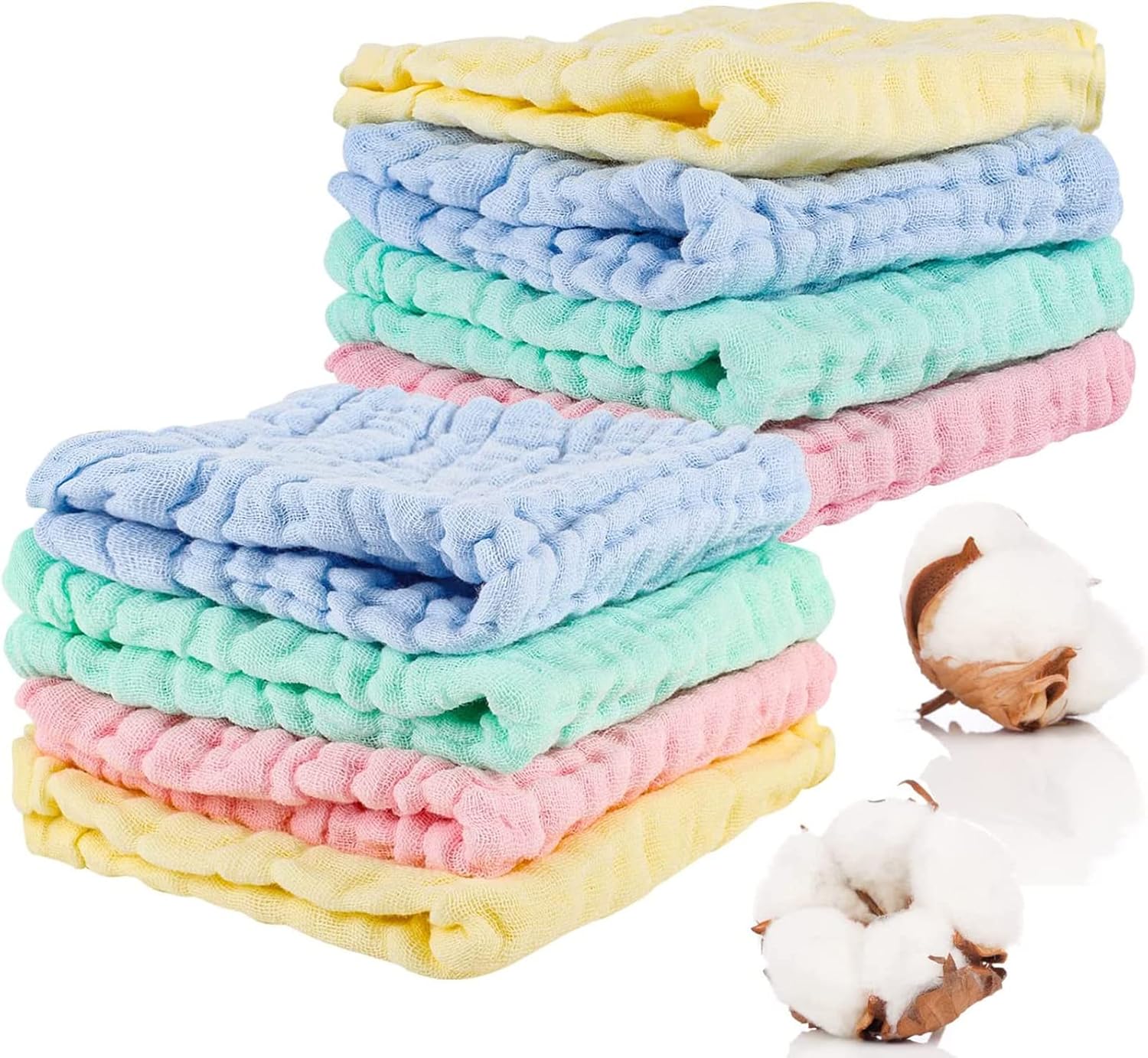 Lanjue 8 Pack Muslin Cloths for Baby, 12×12 Inch Muslin Squares Soft Burp Cloths 6 Layers Cotton Newborn Hand Washcloths Baby Wash Cloths Reusable Baby Towels