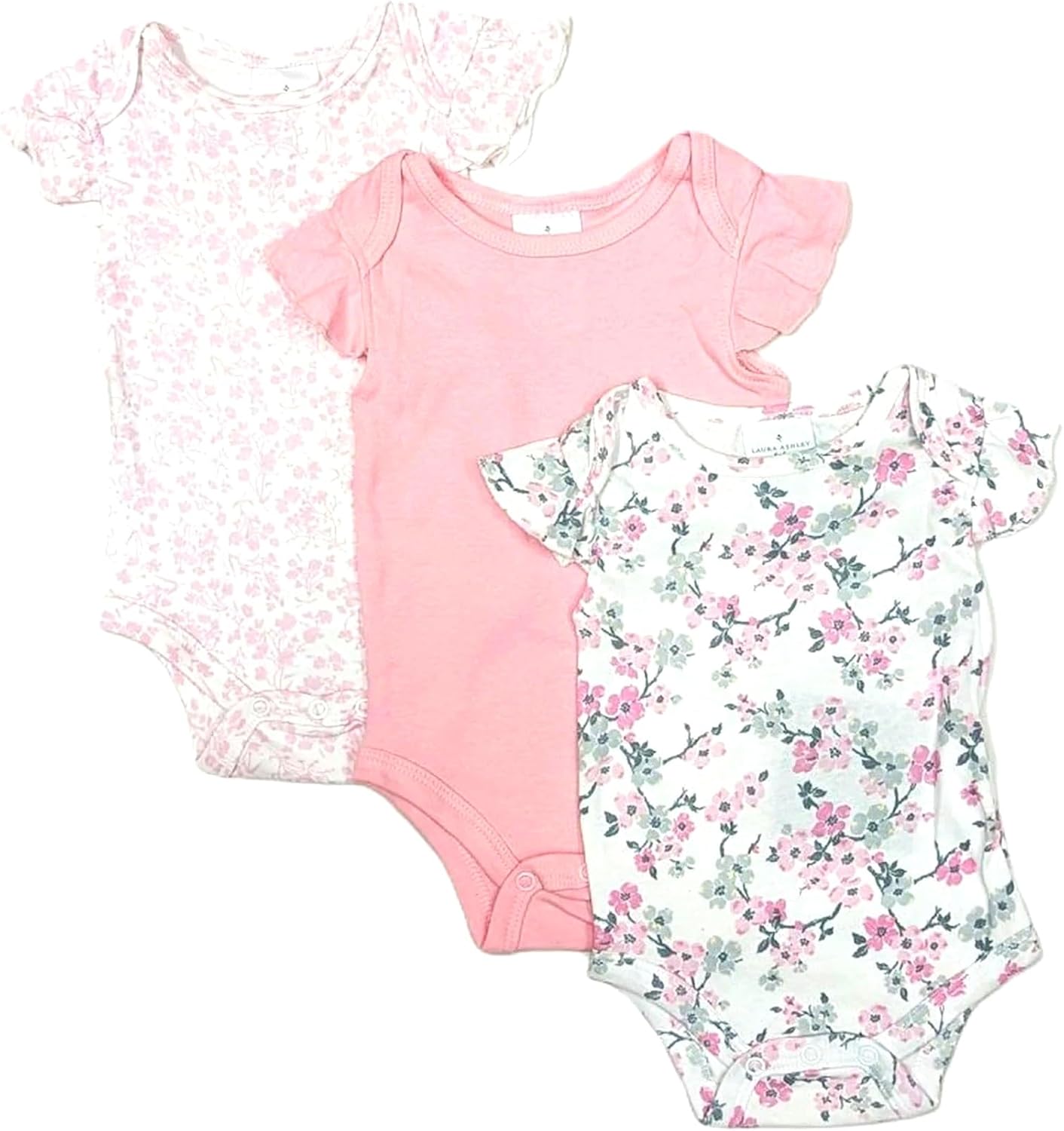 Laura Ashley Girls Newborn Baby 3 Pack Romper Vest Bodysuits, Baby Shower 0-3, 3-6, 6-9 Month (Design-1, 6-9 Months)