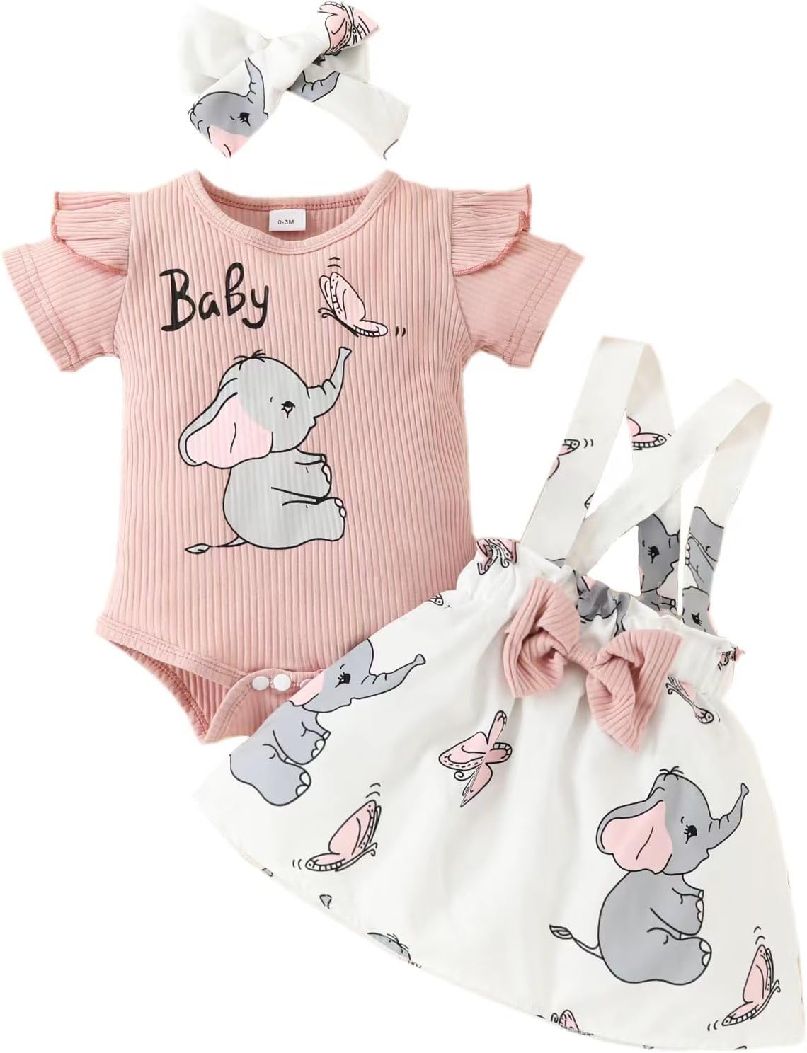Loalirando Infant Newborn Girl Elephant Outfits 3Pc Romper Bunny Crab Suspender Skirt Set Headband Summer Fall Cute Clothes