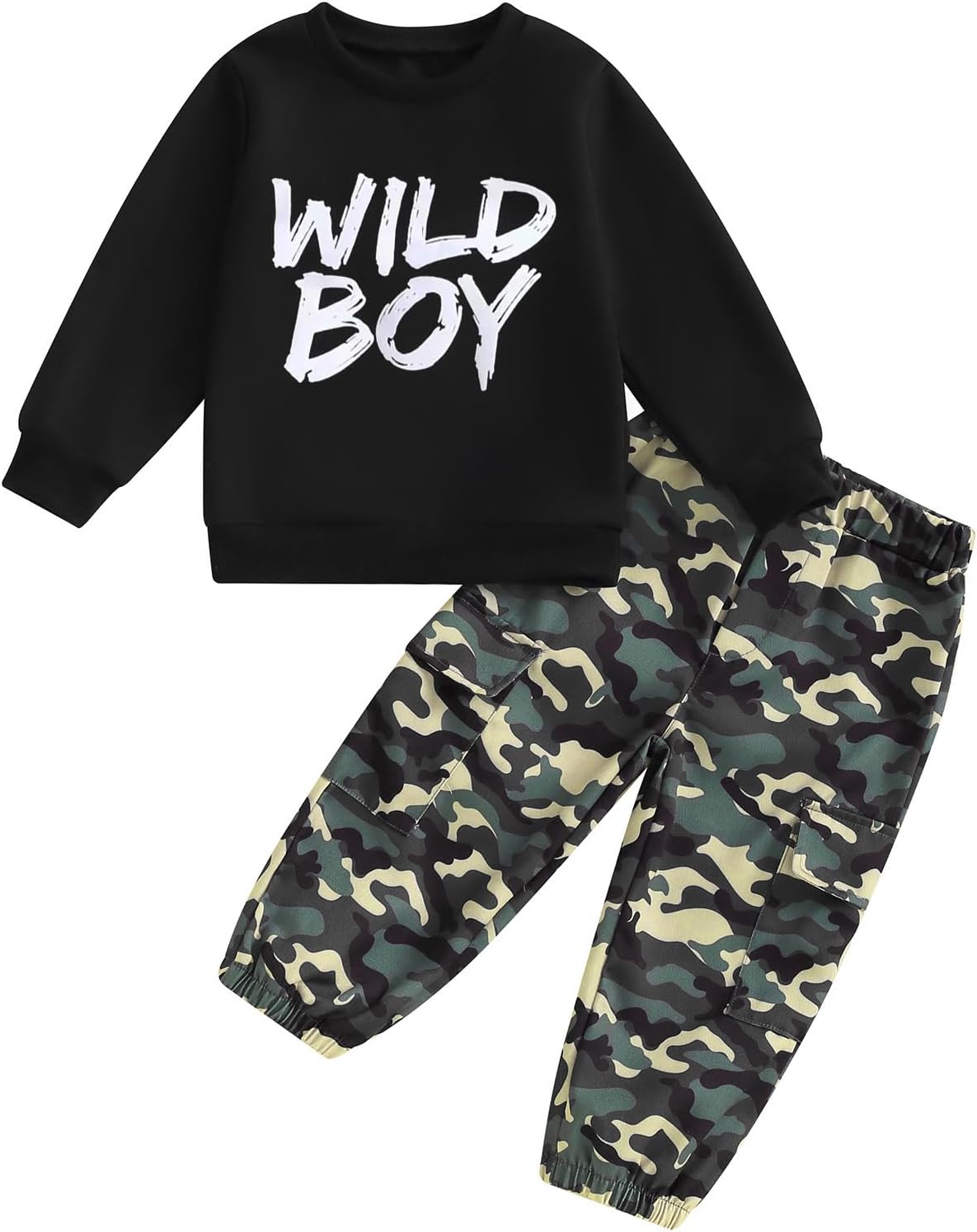 Loalirando Kids Toddler Boys Clothes Letters Print Long Sleeve Pullover Tops + Camouflage Cargo Pants Fall Winter Outfits 1-6T